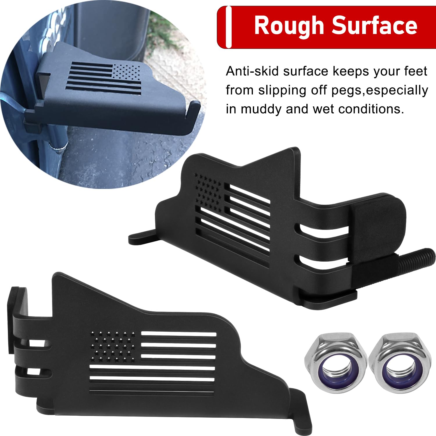 Wrangler Foot Pegs For Jeep Wrangler Jk Jl Jku Jlu 2007-2025 Gladiator Jt 2/4 Door, Exterior Door Hinge Metal Powder Coating Rest Pedals With Us Flag Foot Rest Footpegs, 2 Pack