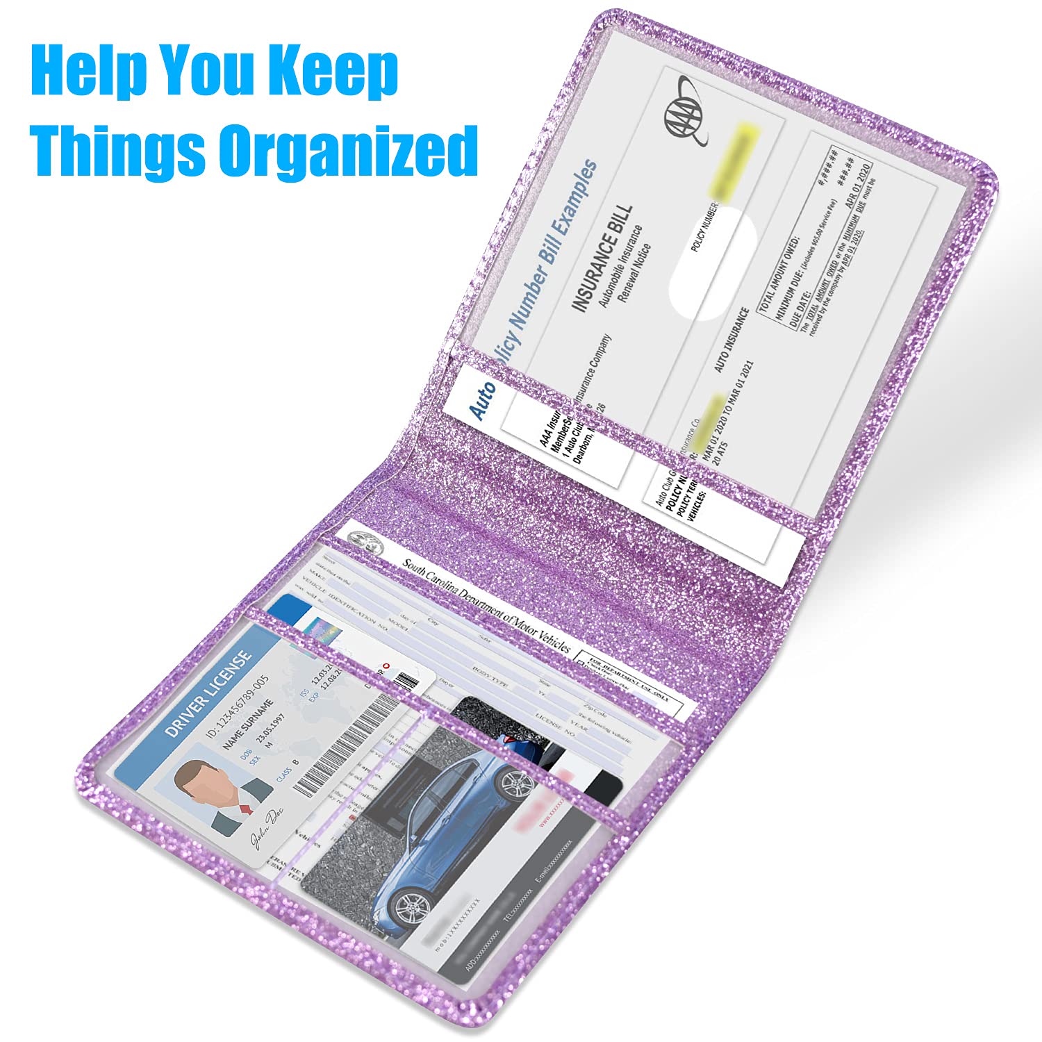 Dmluna Car Registration And Insurance Holder, Folio Leather Vehicle Card Document Glove Box Organizer, Driver License Cards, Gli