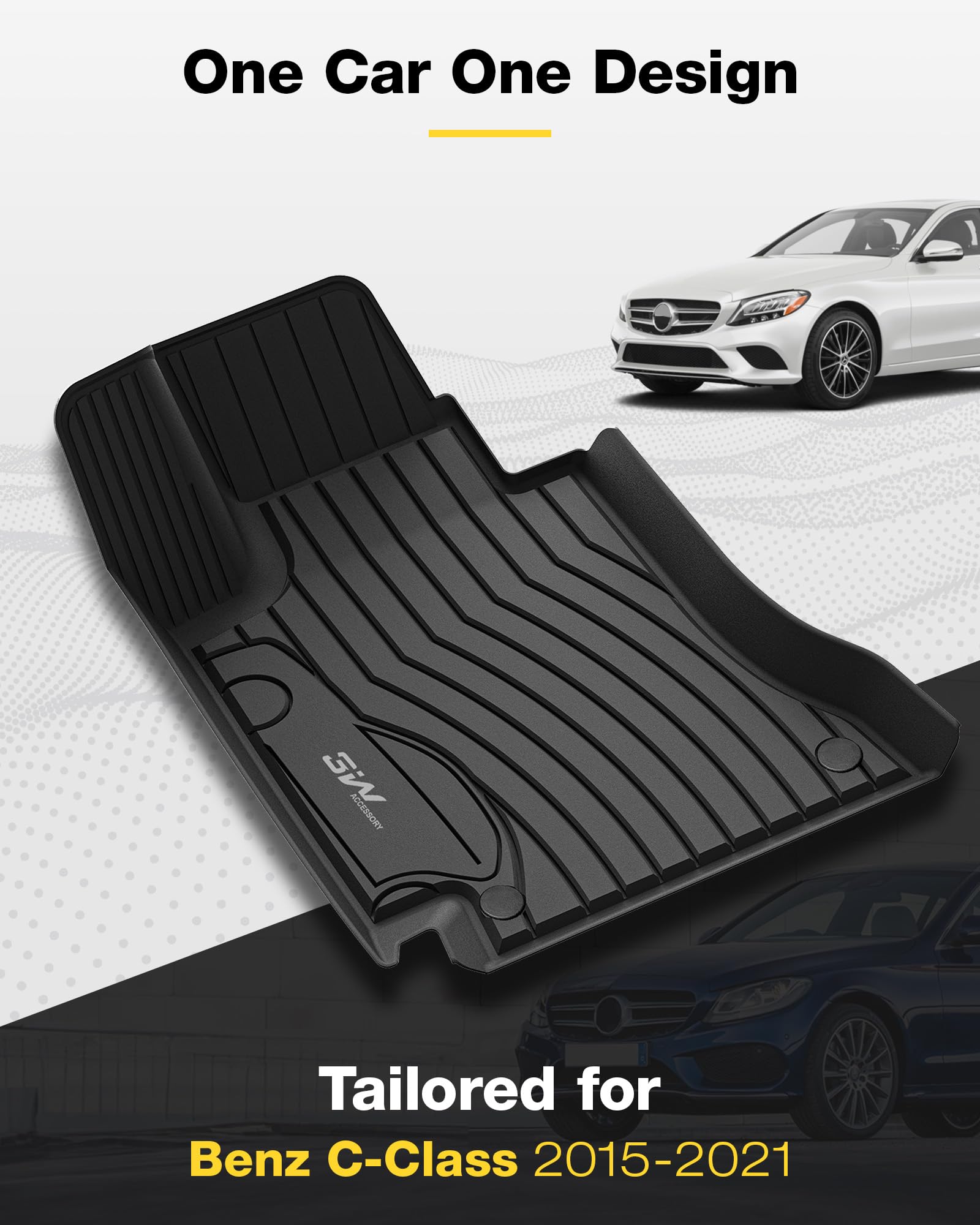 3W Floor Mats Compatible For Benz C-Class 2015-2021 (For Sedan Only) Tpe All Weather Custom Fit Floor Liner For Benz C-Class 1St