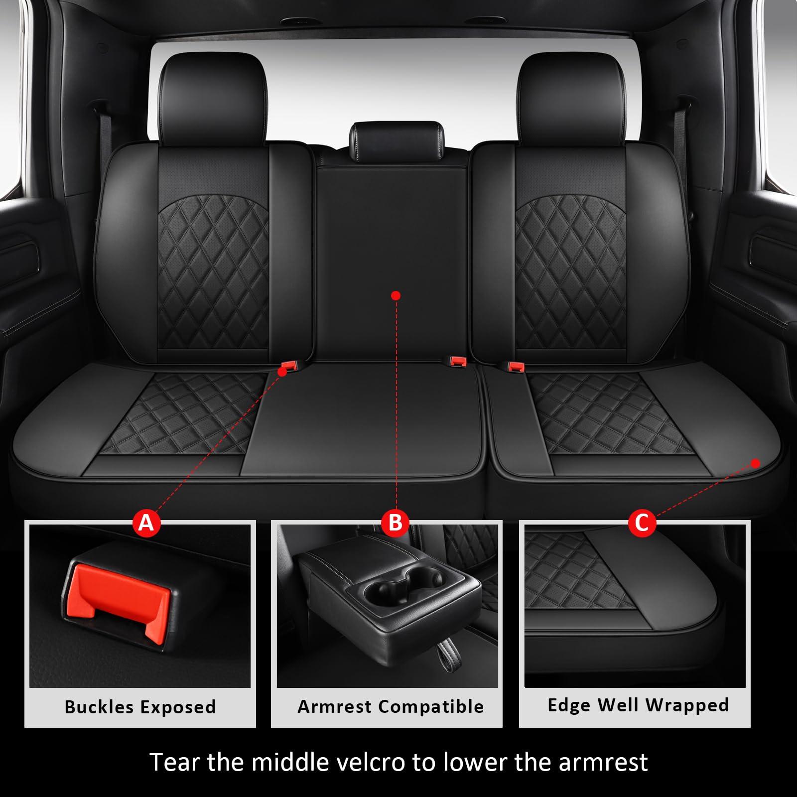 MIROZO Dodge Ram Seat Covers Full Set,5PCS Car Seat Cover Waterproof Fits for 2009-2024 Ram 1500 2500 3500 Crew Quad Regular Cab