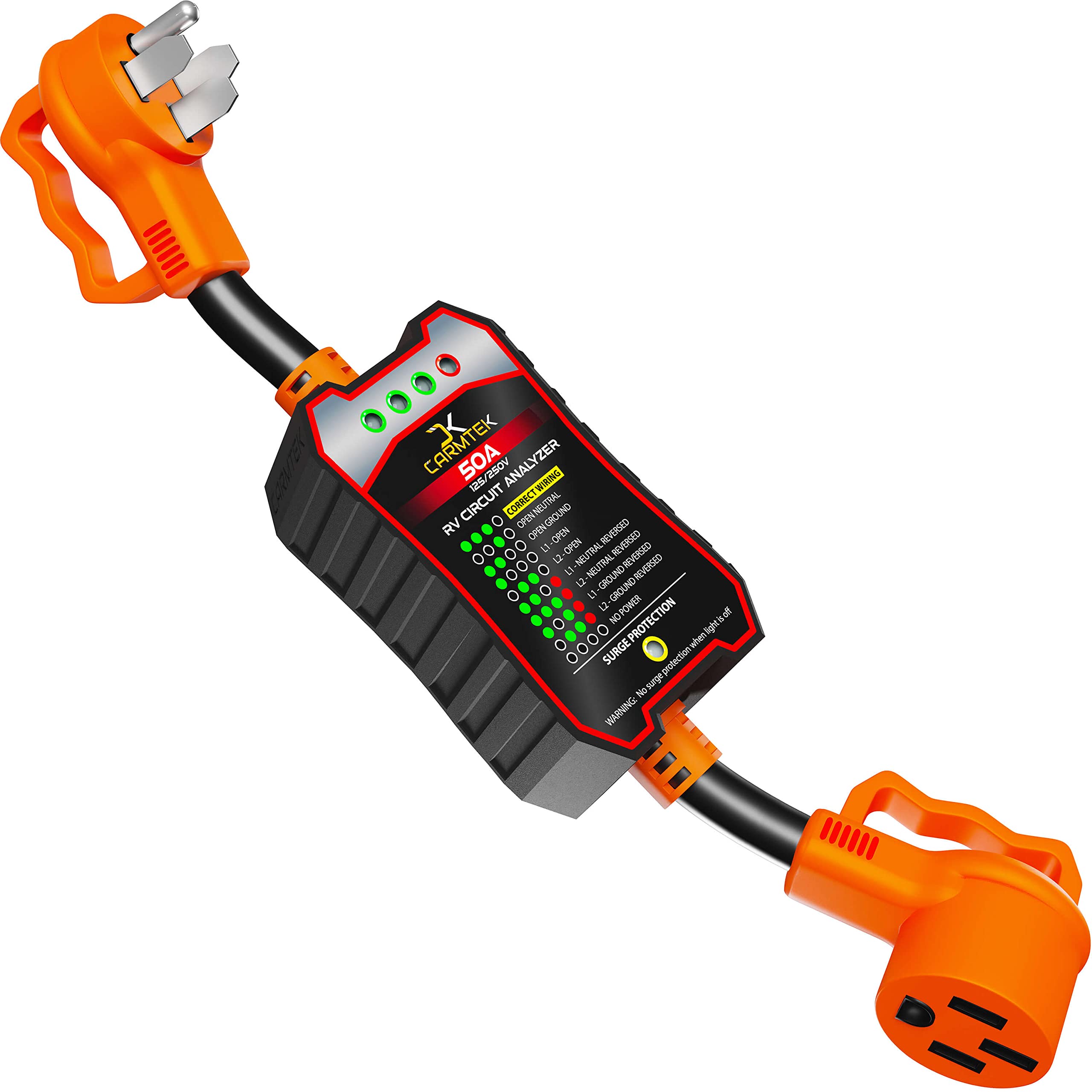 Carmtek Rv Surge Protector 50 Amp - Rv Circuit Analyzer With Integrated Surge Protection - Smart 50 Amp Surge Voltage Defender W