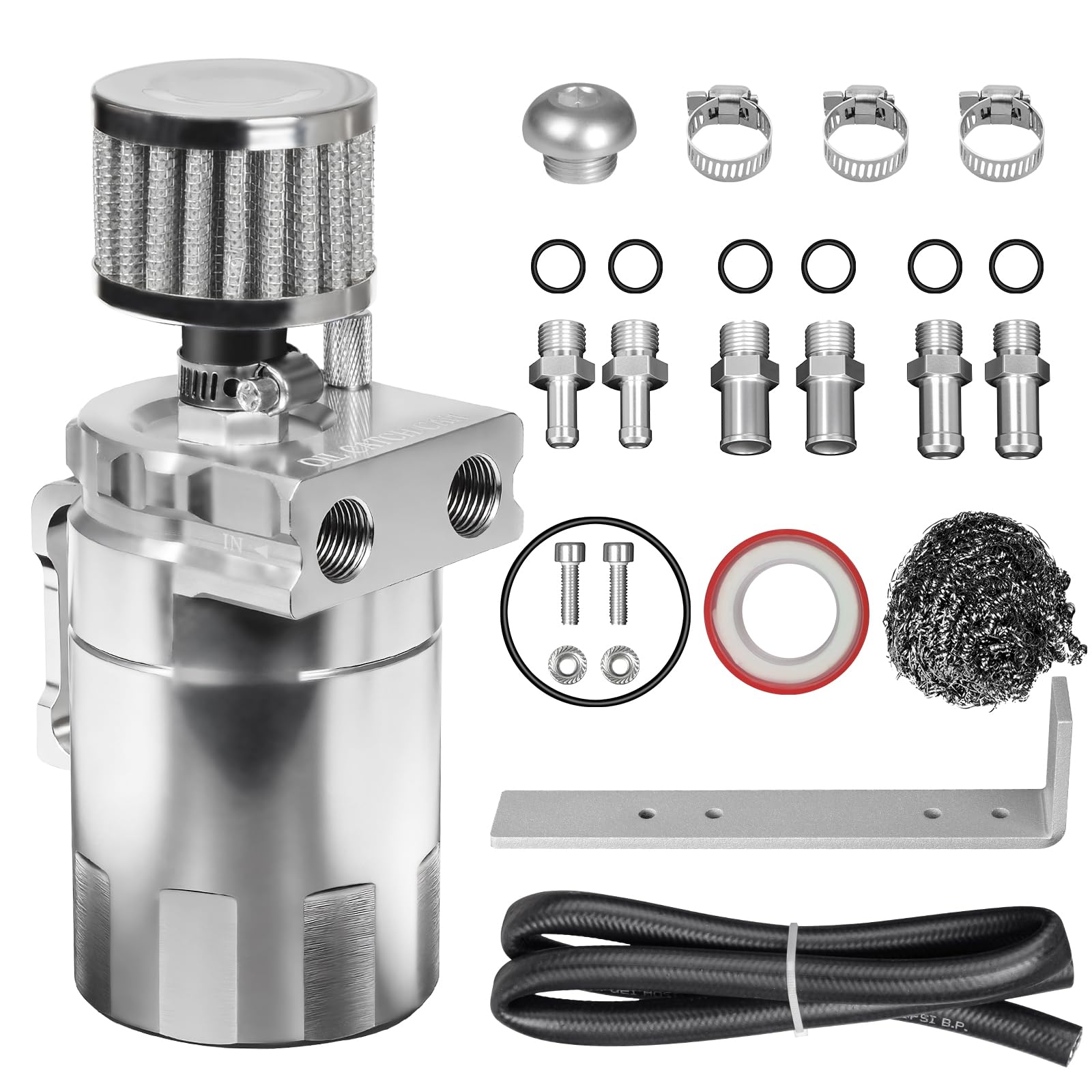 VehiMata Oil Catch Can Kit, 300ml Universal Baffled Catch Can with Breather Filter, Air Oil Separator Tank with 2.6FT NBR Fuel H
