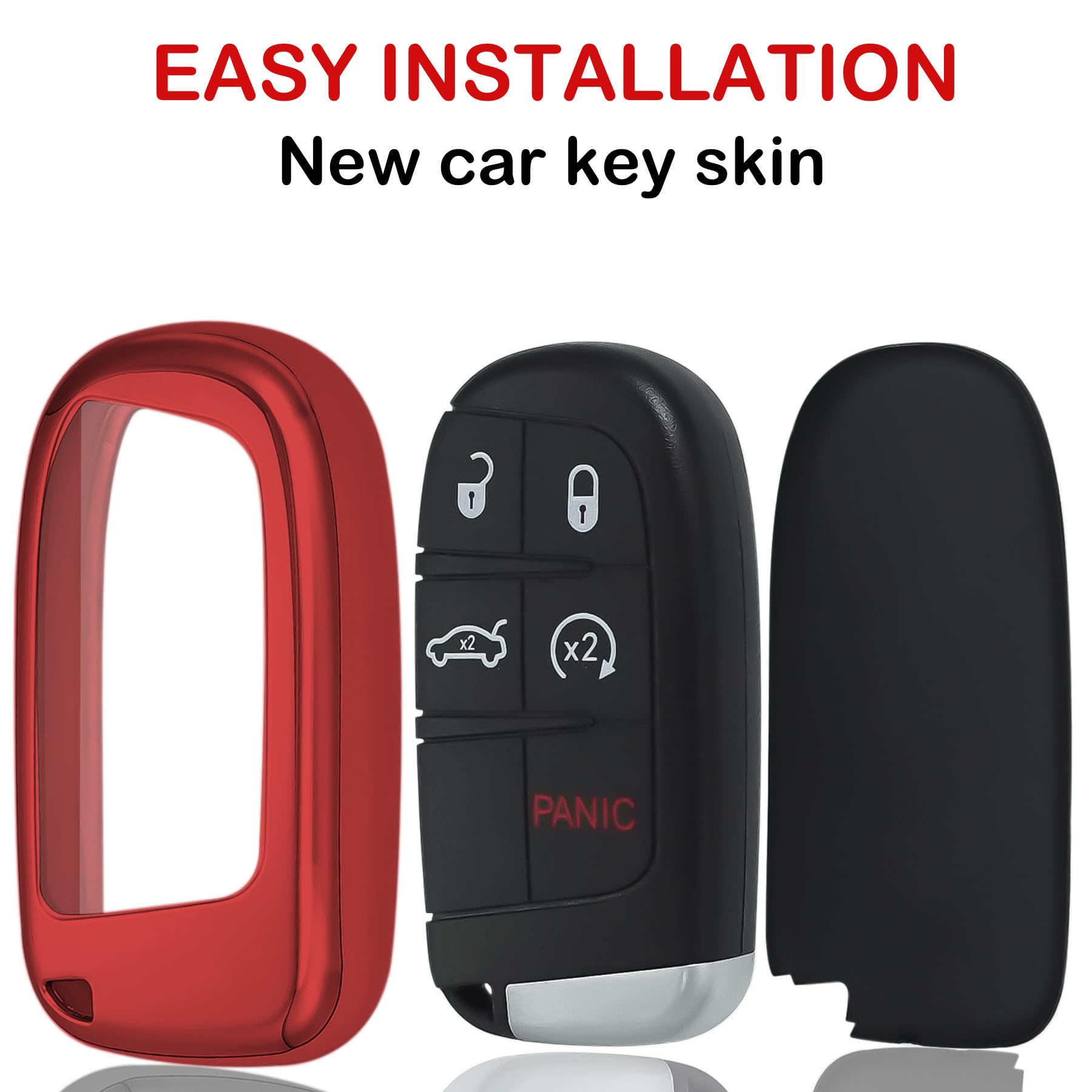 Kirsnda For Jeep Key Fob Cover Case,With Keychain Fit Grand Cherokee Renegade Chrysler 200 300 Dodge Durango Challenger Journey Dart Fiat Smart Remote,Soft Tpu Key Case,3-4-5 Buttons(Red)