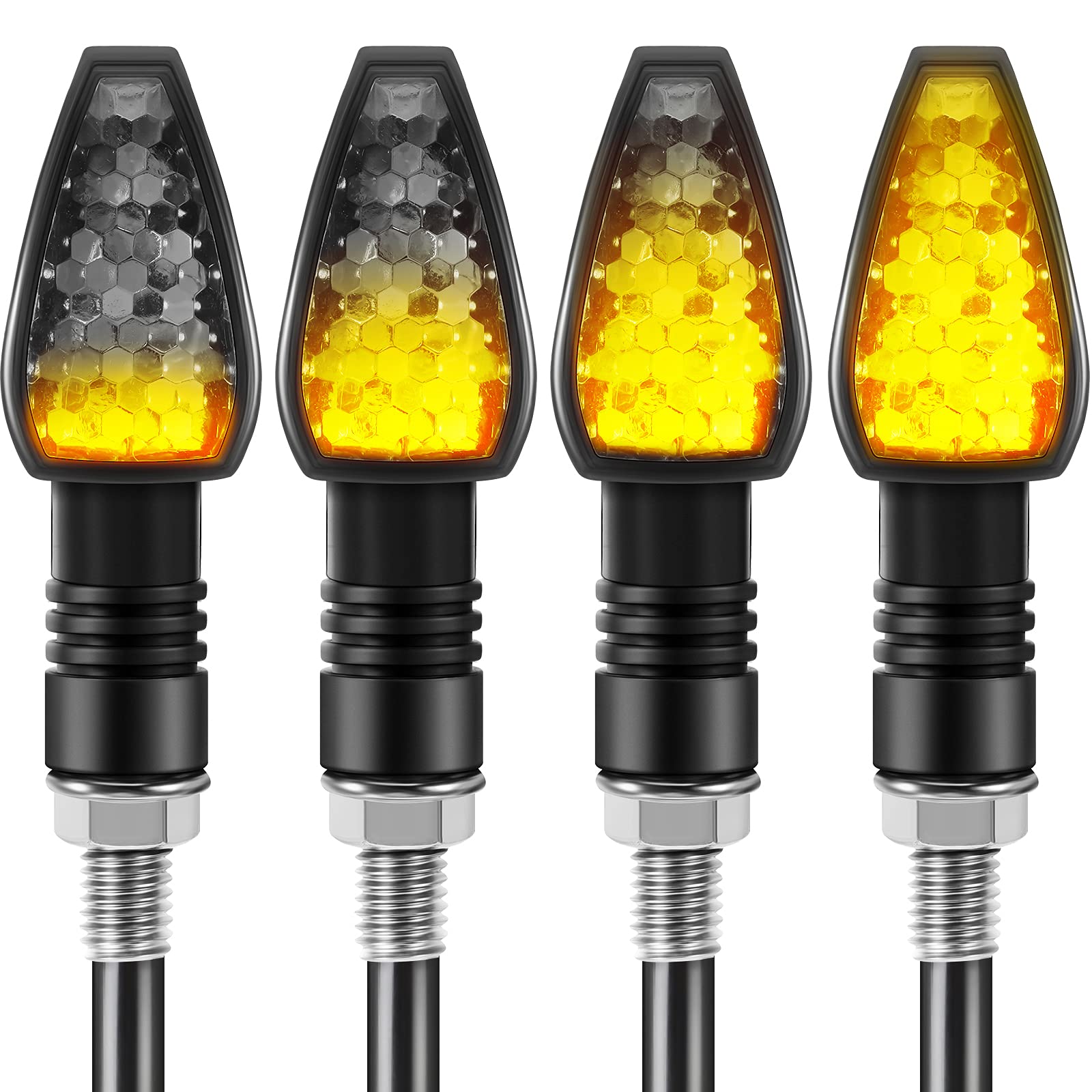 4 Pieces Motorcycle Signal Lights Indicators Flowing Turn Stop Signal Blinkers Front Rear Lights 14 Led 12V Motorbike Led Indicator Amber Lamp Mini Stalk Arrow Light For Motorcycles