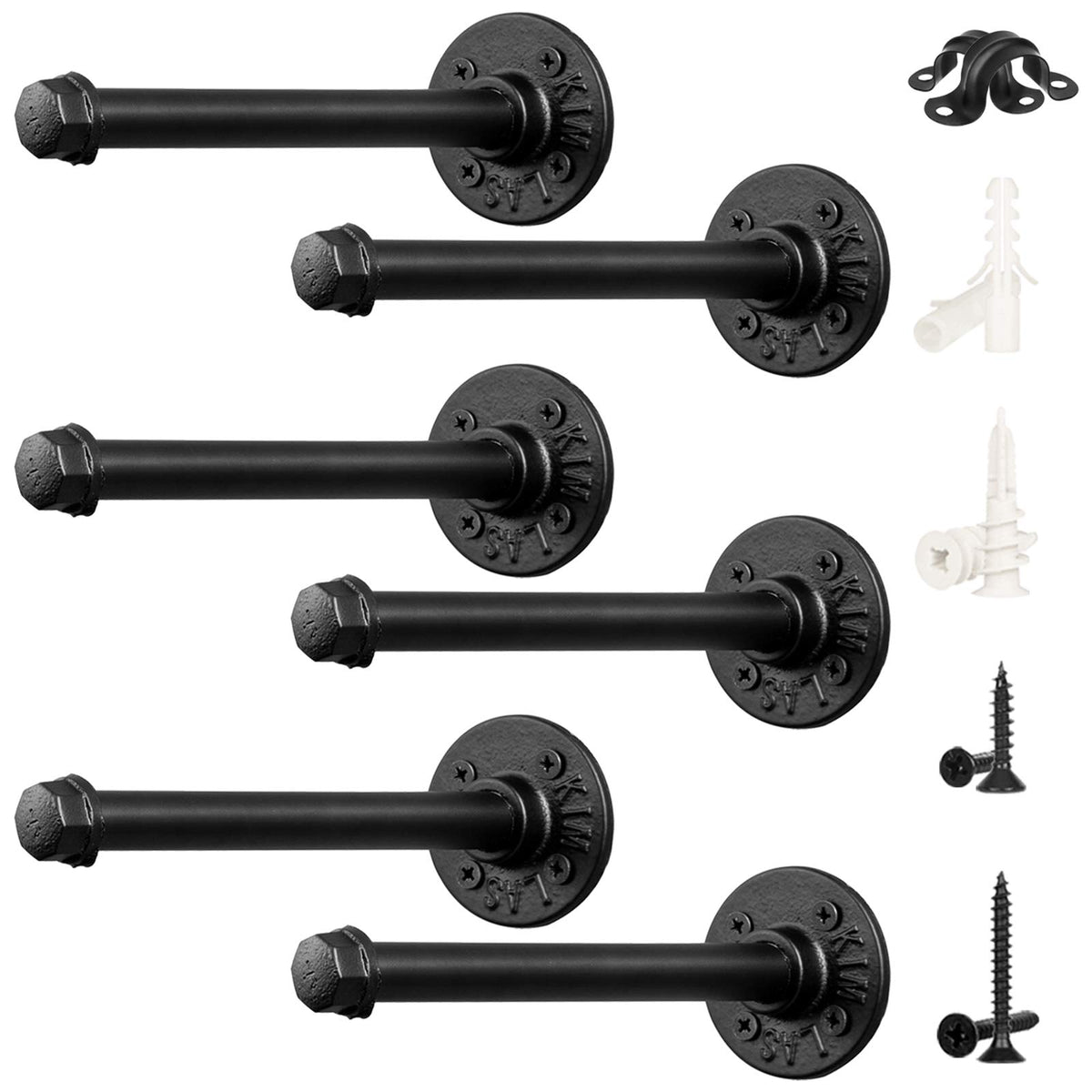 8-Inch Pipe Shelf Brackets For Diy Floating Shelves, Industrial Iron Pipe Bracket, Heavy Duty Metal Shelving Brackets, 6 Pack, Black