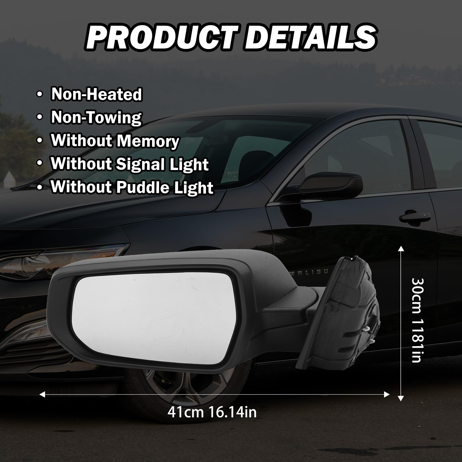 Driver Side View Mirror Compatible With Chevy Malibu 2016 2017 2018 2019 2020 2021 2022 Non Heated Without Signal Light Manual F