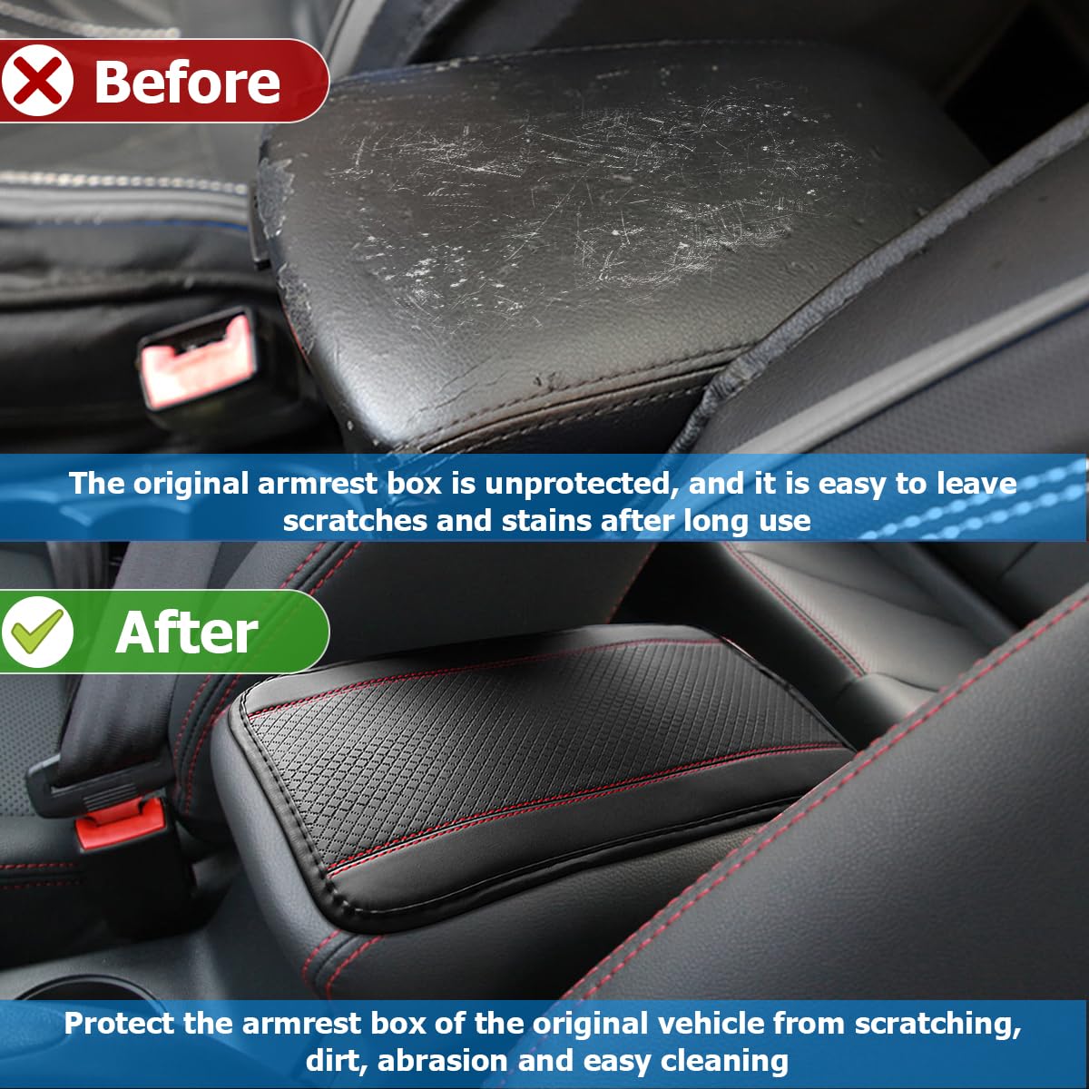 Osilly Armrest Pad for Car, PU Leather Auto Center Console Cushion Mat, Four Seasons Automotive Armrest Seat Box Cover, Universa