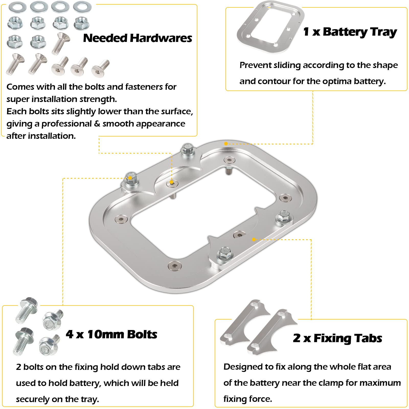 Billet Aluminum Battery Pallet - Trunk Battery Hold Down Bracket Perfectly Compatible With Racing Trunk Optima Batteries Tray Blue Yellow Red Top 34M D34M D34 D34/78 34 34/78