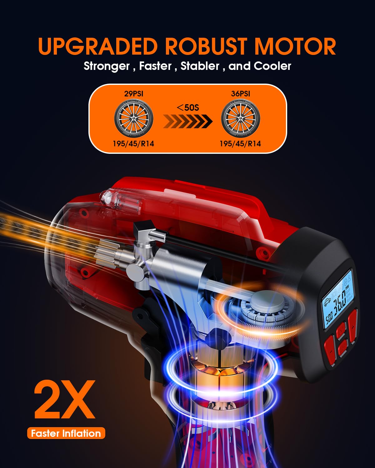 KeenPower Digital Cordless Tire Inflator Portable Air Compressor Automatic 160PSI w/Gauge Screen & 4+N Smart Mode & Dual Power S