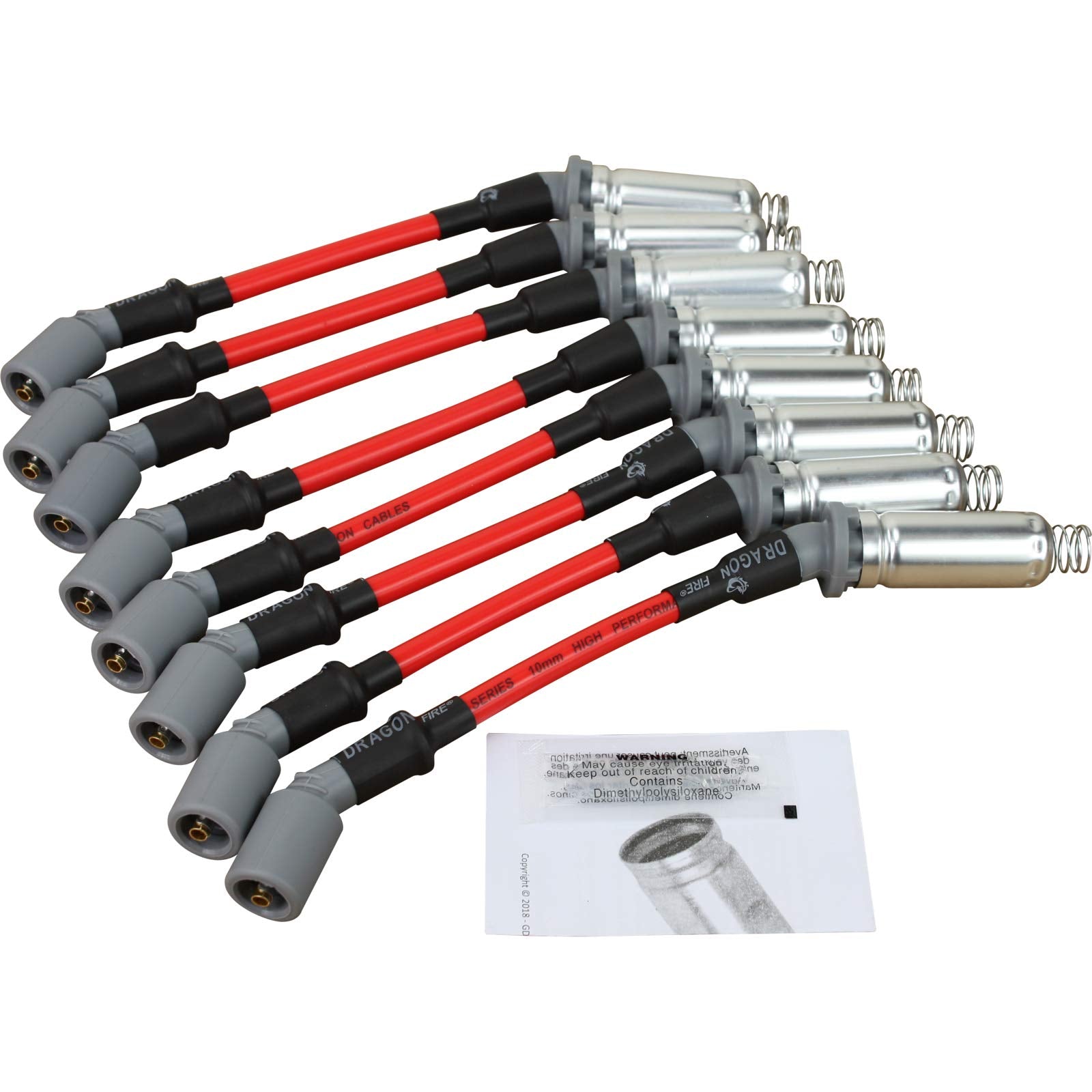 Aip Electronics Dragon Fire Performance 10Mm Spark Plug Wires Compatible With 1999-2019 Gm Chevy Gmc Ls1 Ls2 Ls3 Ls6 Ls7 Vortec 4.8L 5.3L 6.0L Ls1 100 Ohm/Ft, Oe Heat Shield Oem Fit Pwj256