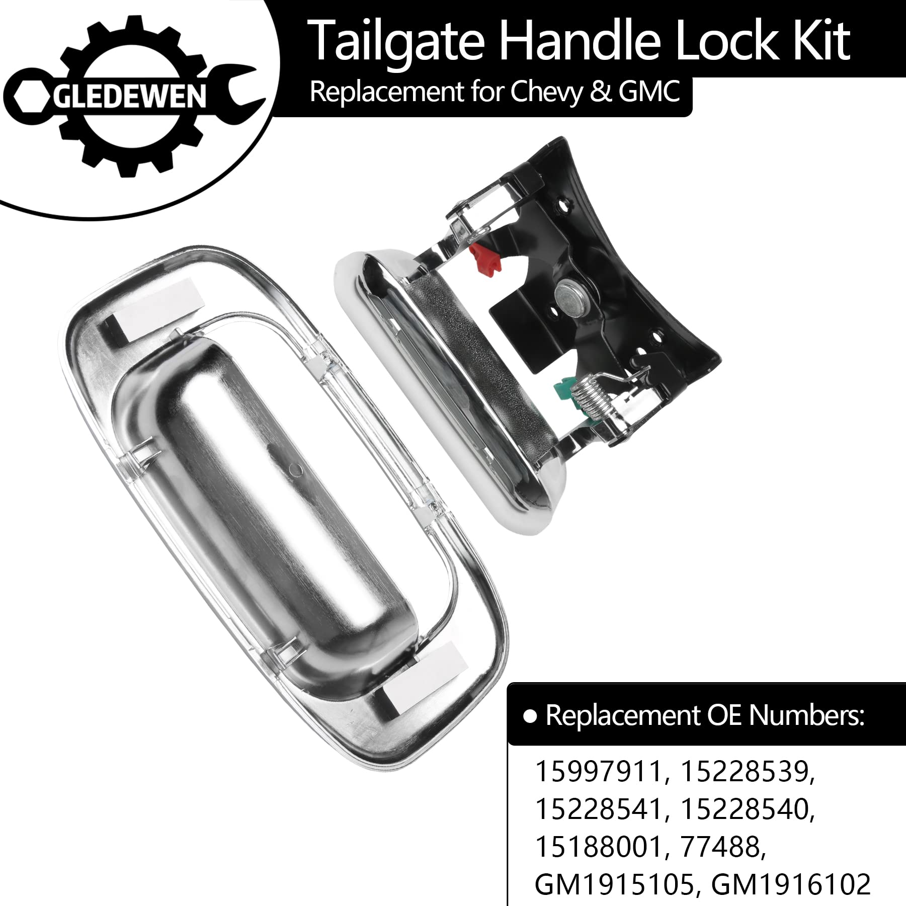 Tailgate Door Handle & Bezel Lock Set, Compatible With 1999-2007 Chevy Silverado Gmc Sierra 1500 2500 3500, Chrome Exterior Rear