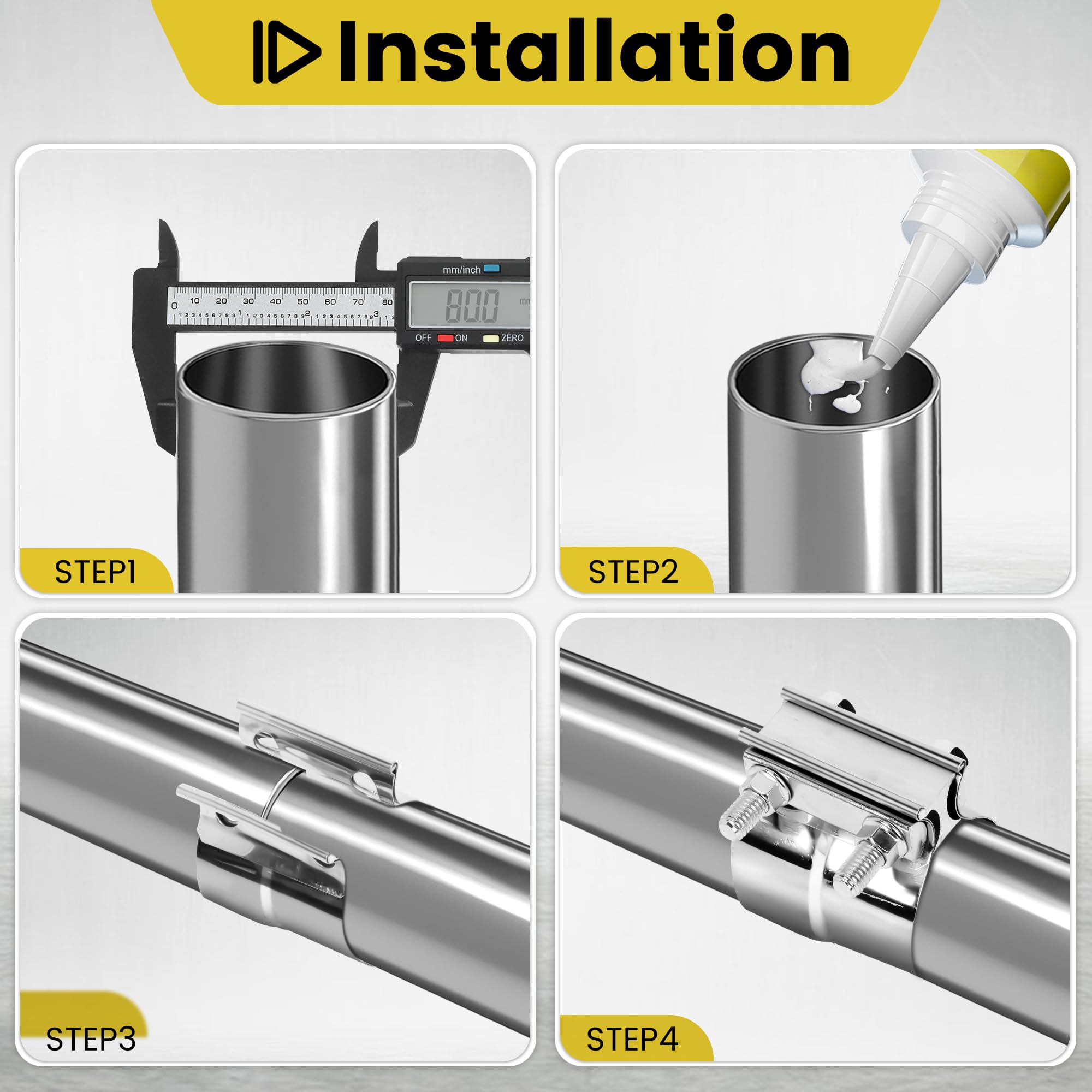 Zehclp 2 Pcs Exhaust Clamp Butt Joint 304 Stainless Steel Band Lap Joint Band Clamp Stainless Steel For Pipes Catalytic Converte