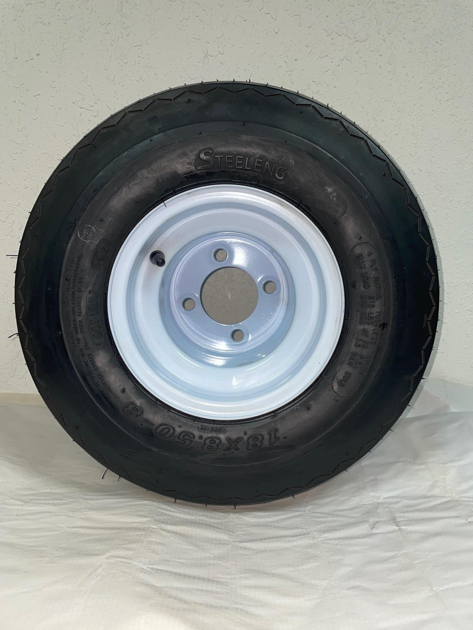 18X8.5-8 Oem Golf Cart Wheels And White Steel Tires Combo - Set Of 4
