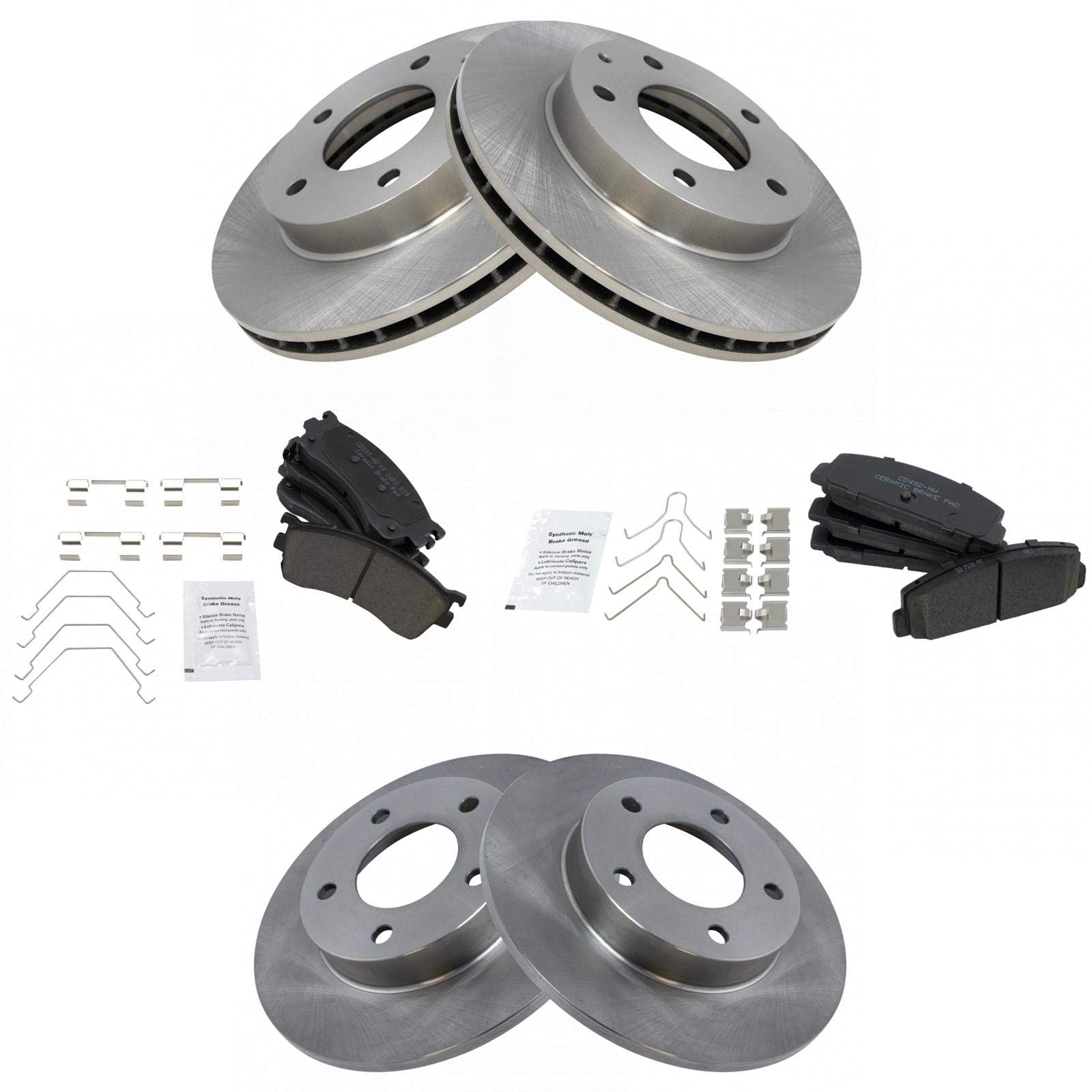 Trq Front And Rear Brake Pad & Rotor Kit Brake Pads Brake Rotor Ceramic Compatible With 2003 Mazda Protege