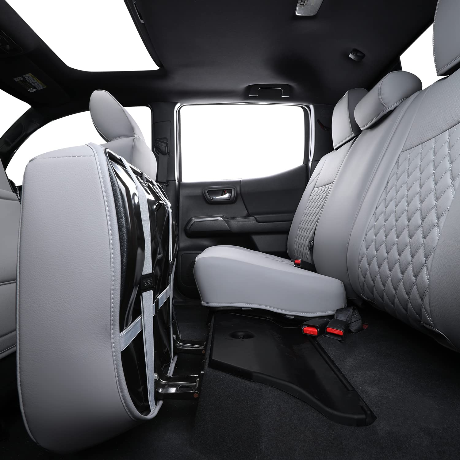 Luckyman Club Tacoma Full-Set Seat Covers P04-Hy, Fit Tacoma 2016 2017 2018 2019 2020 2021 2022 2023 Double/Crew Cab Only, With Faux Leather (Full Set, Gray)