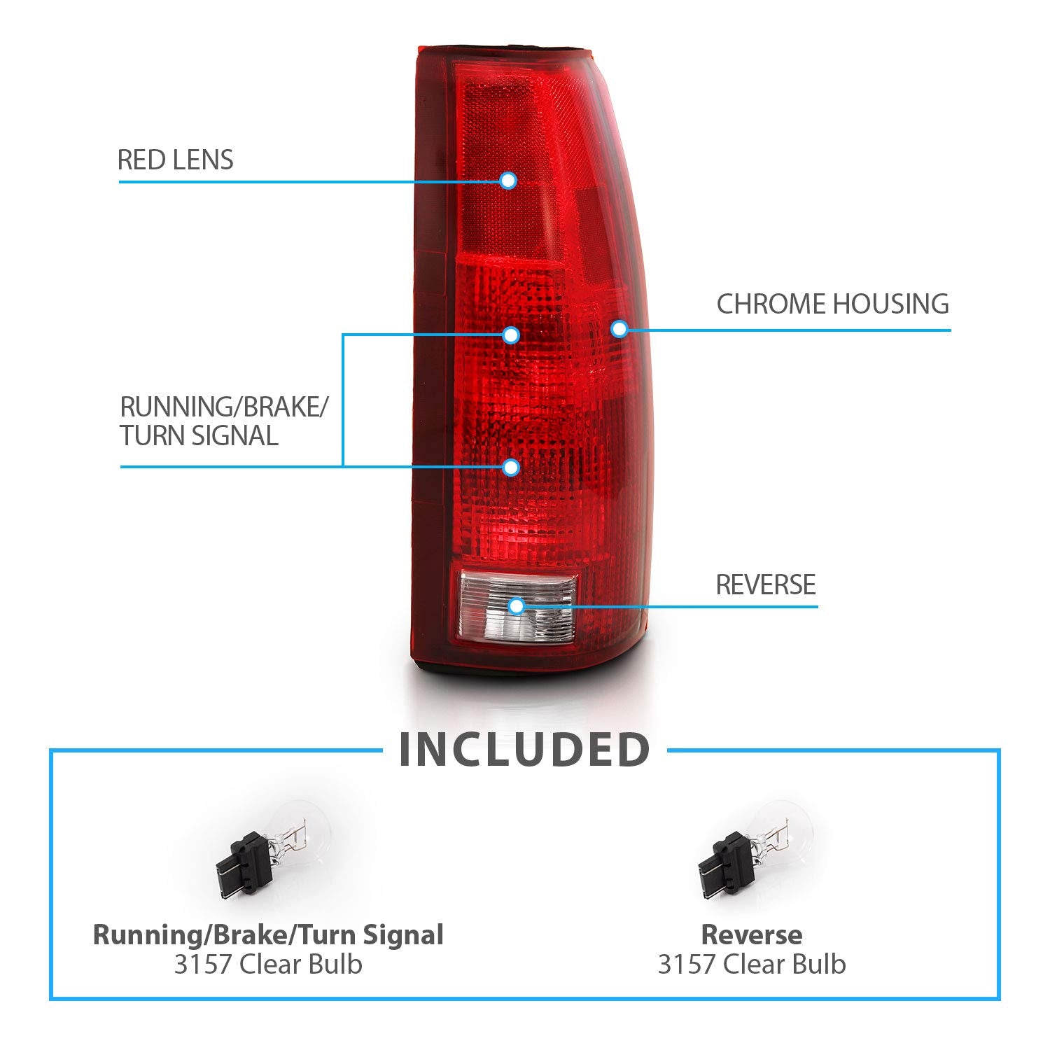 Amerilite 1988-1999 Fullsize C/K Silverado Tahoe Sierra Suburban Oe Rear Brake Lamp Replacement Halogen Pickup Truck Tail Lights