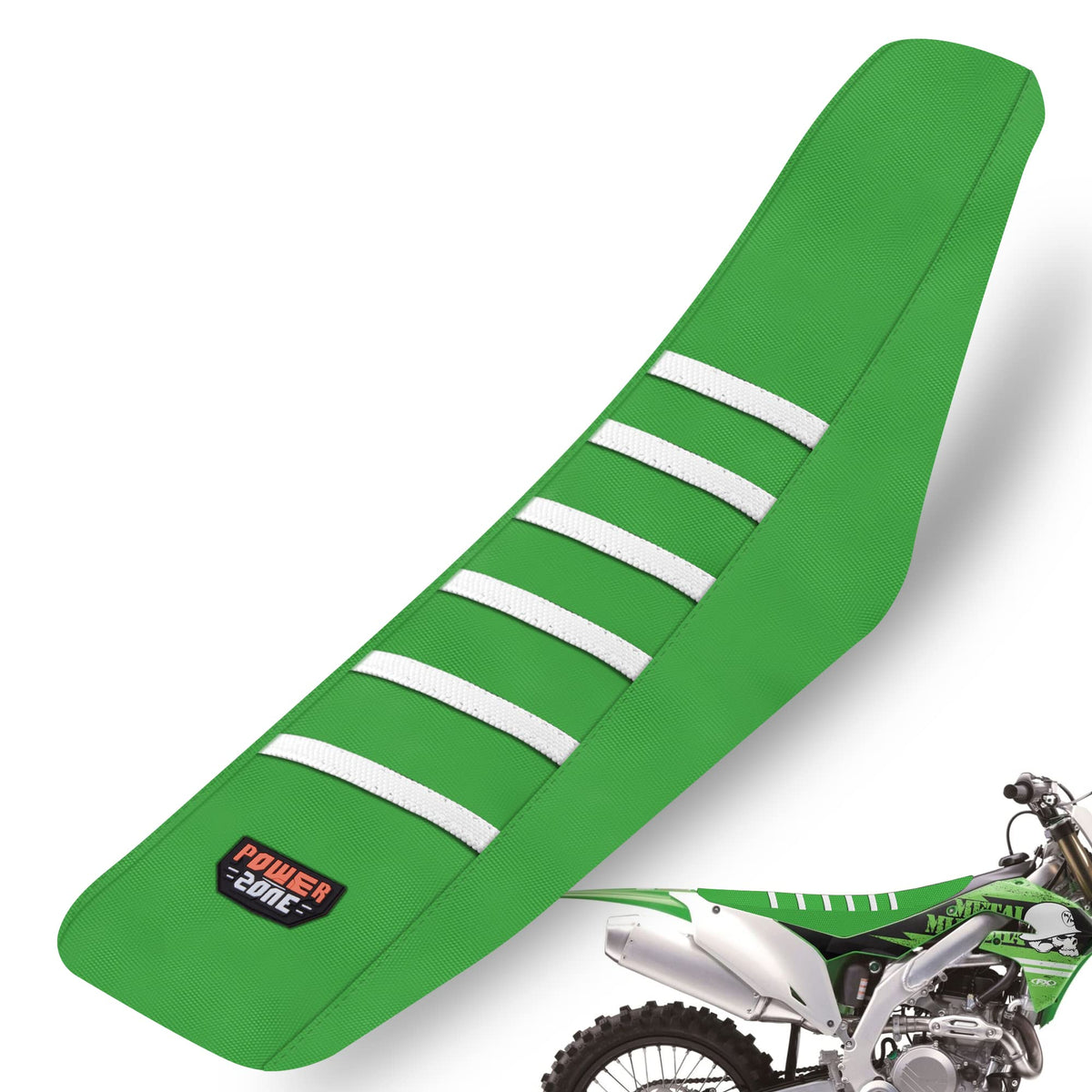 Fewfuss Dirt Bike Seat Cover - White Stripe Universial Seat Cover For Dirt Bike - Motorcycle Motorcross Enduro Seat Covers (Gree