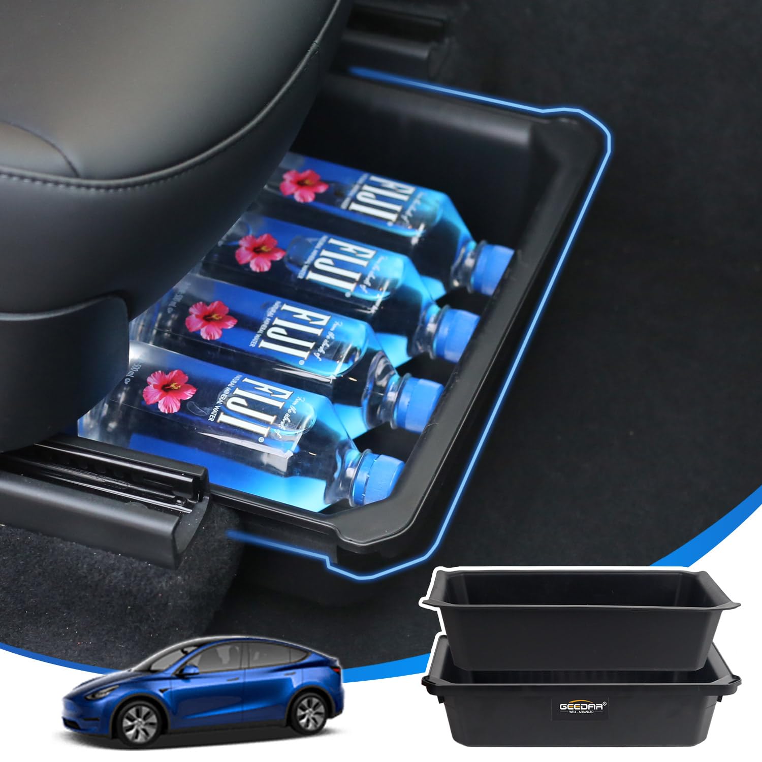 Geedar Under Seat Storage Box Organizer For Tesla Model Y (1 Pack), Upgraded Abs + Tpe Double Layer Hidden Storage Box, Washable