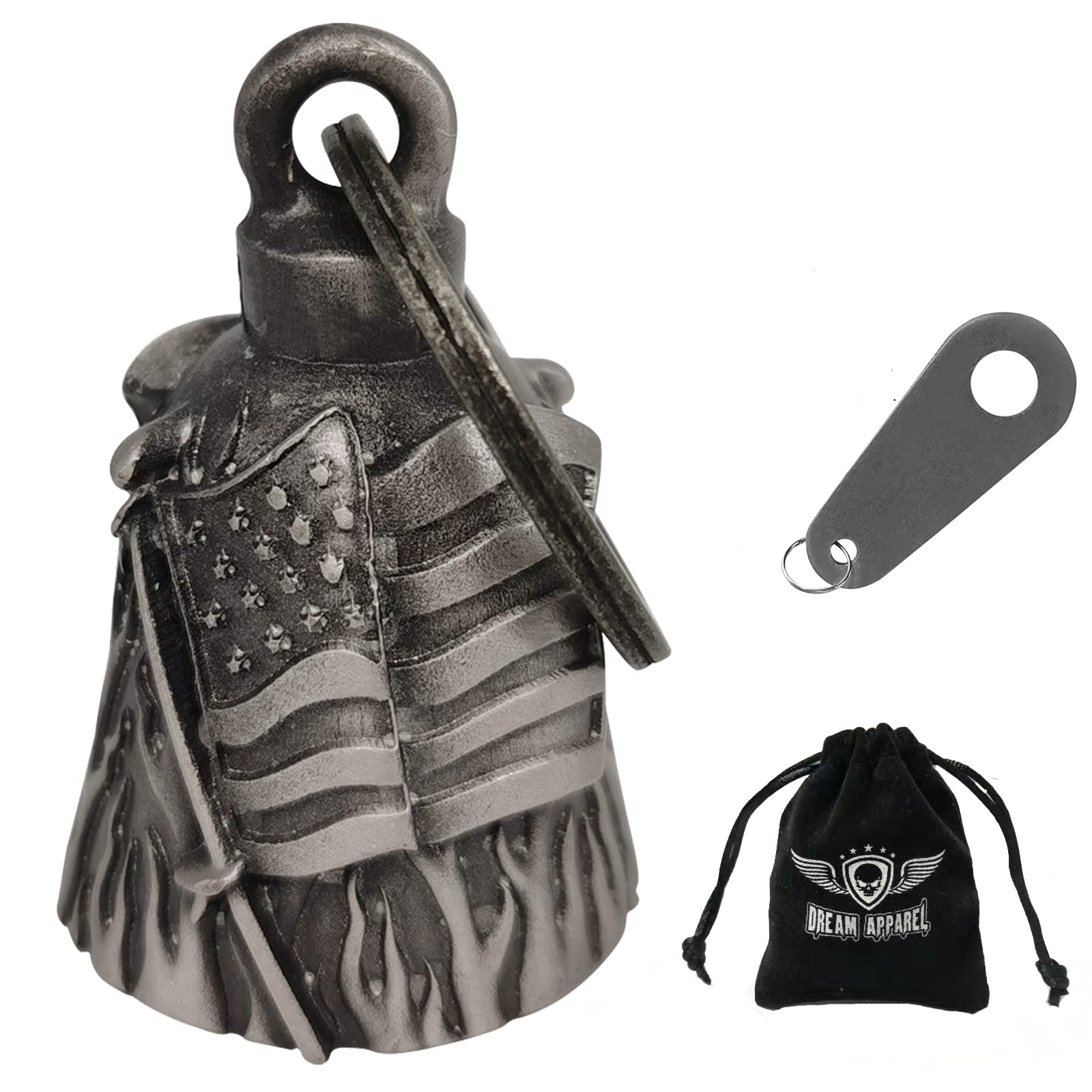 Dream Apparel Motorcycle us flag rider bell for bikers,heavy spirit bells accessory and key chain for luck (DBL4-L US flag)