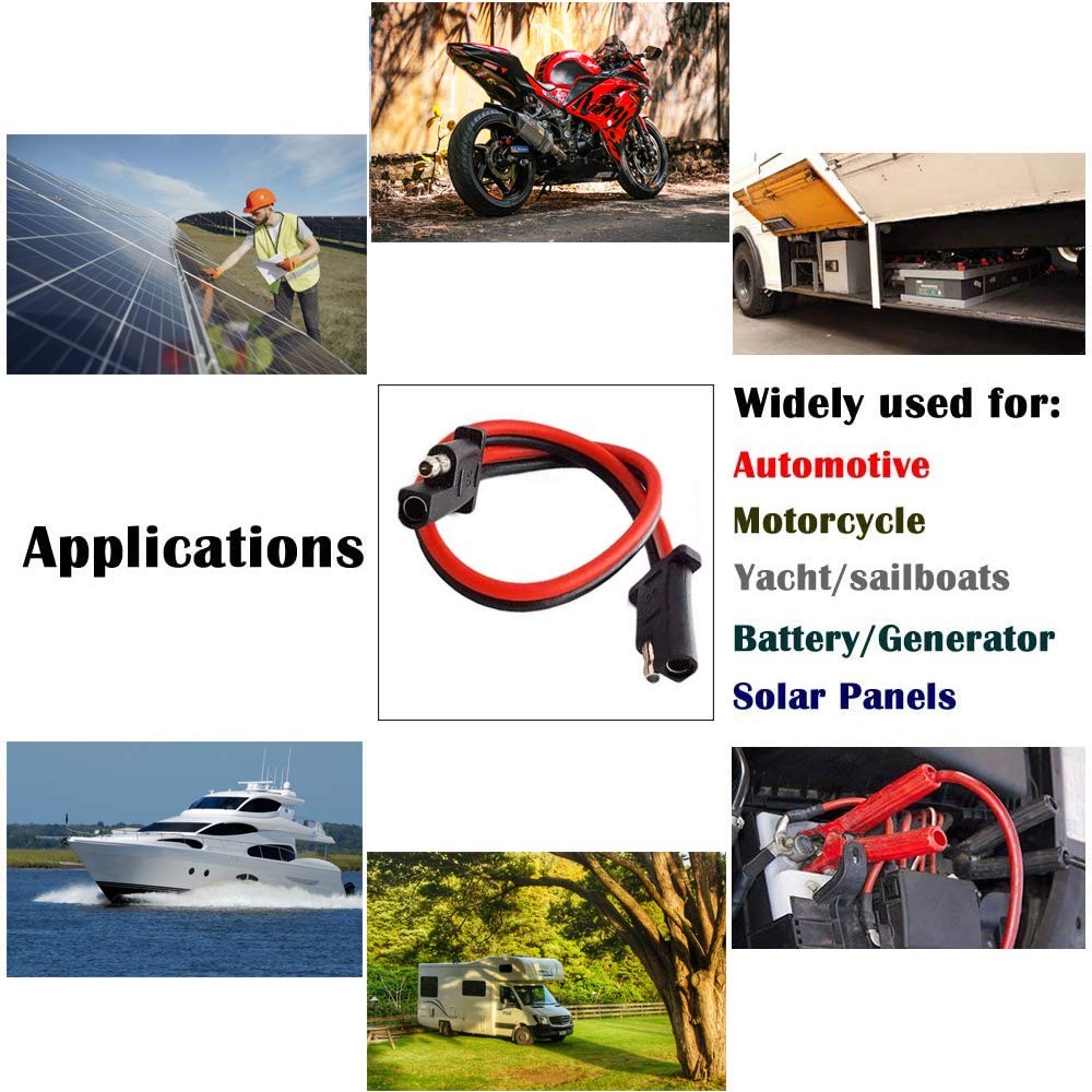 5 Pack 12 Gauge 2 Pin Quick Disconnect Audiopipe Polarized Wire Harness, 12 Inch Heavy Duty Sae Connector Bullet Lead Cable