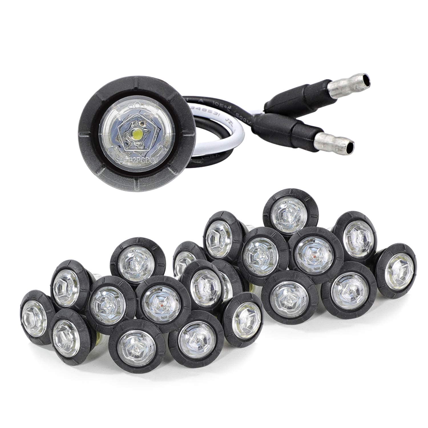 Meerkatt Special Generation 3/4 Inch Round Clear Lens Amber Light Side Marker Clearance For Bus Trailer Truck W/Grommets 12V Dc