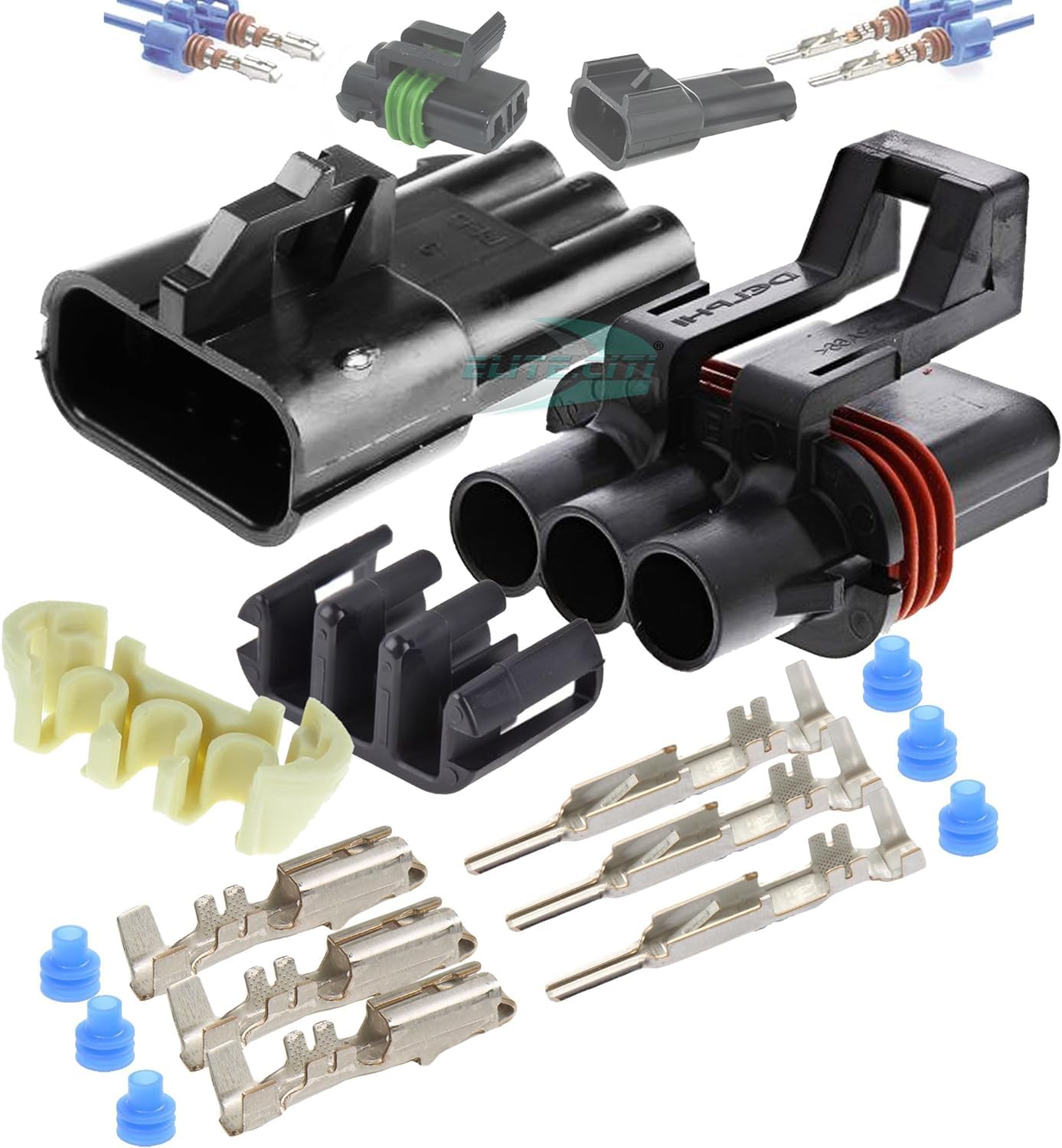 3-Way - 30Amp Metri-Pack Waterproof Connector Terminals And Seals 3-Pin 10-12 Awg