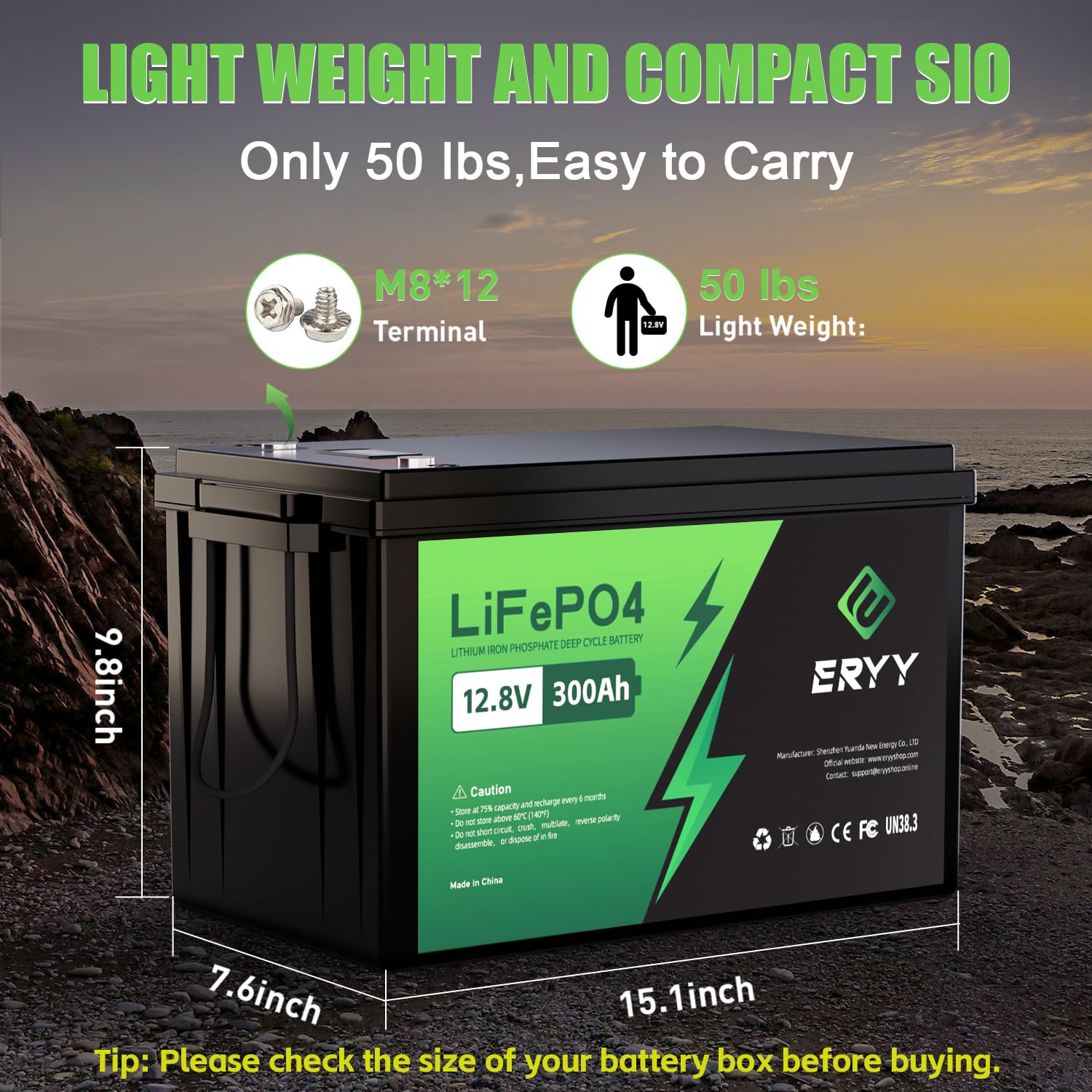 12V 300Ah Lifepo4 Battery, 12V Lithium Battery With 200A Bms, 3840Wh Energy, Deep Cycle Battery, Lithium Iron Phosphate Battery