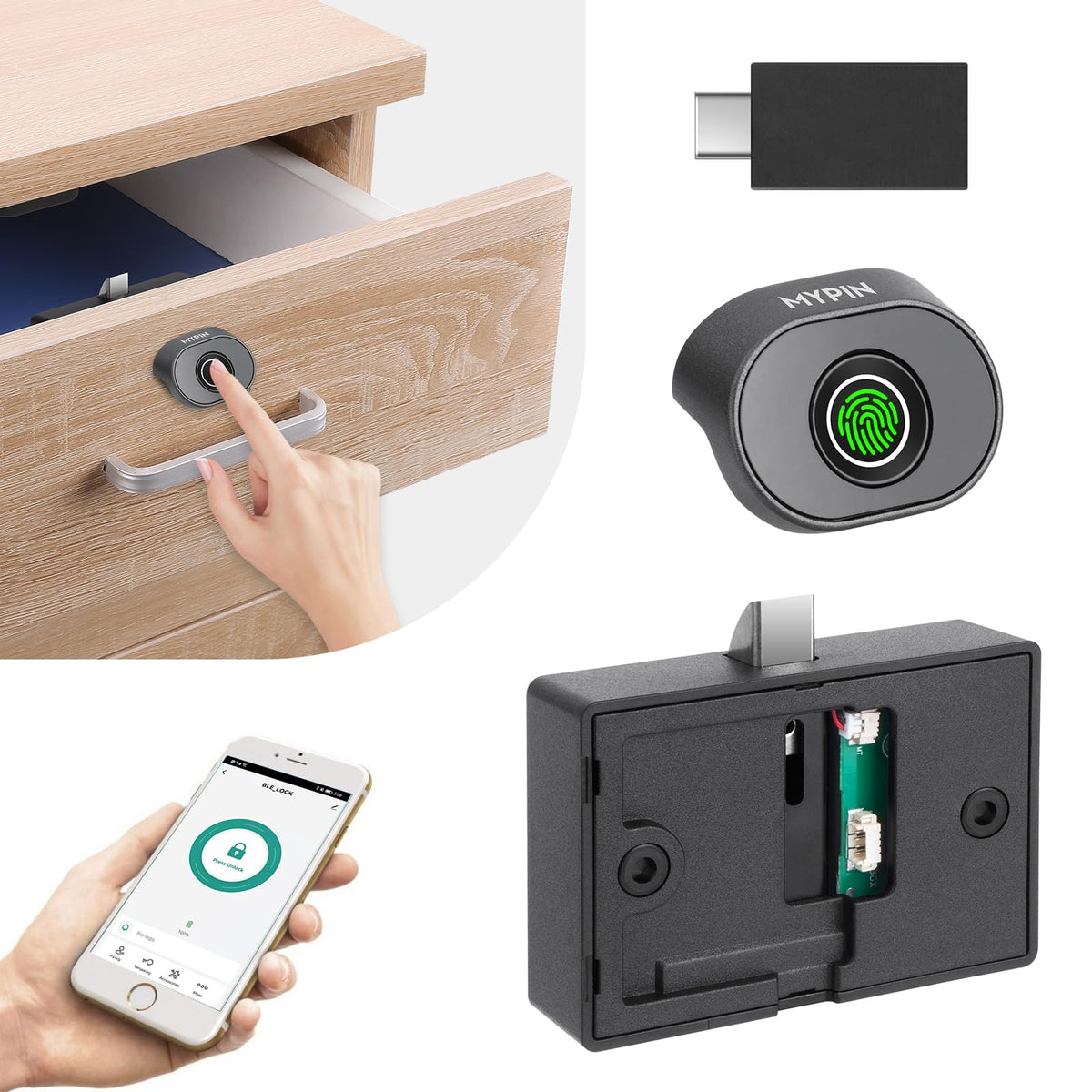 Bluetooth Fingerprint Cabinet Lock, Smart Biometric Cabinet Lock, Keyless Hidden File Drawer Wardrobe Lock, Child Safety Electric Fingerprint Lock, Diy Wooden Furniture Privacy Lock (Alloy Steel)