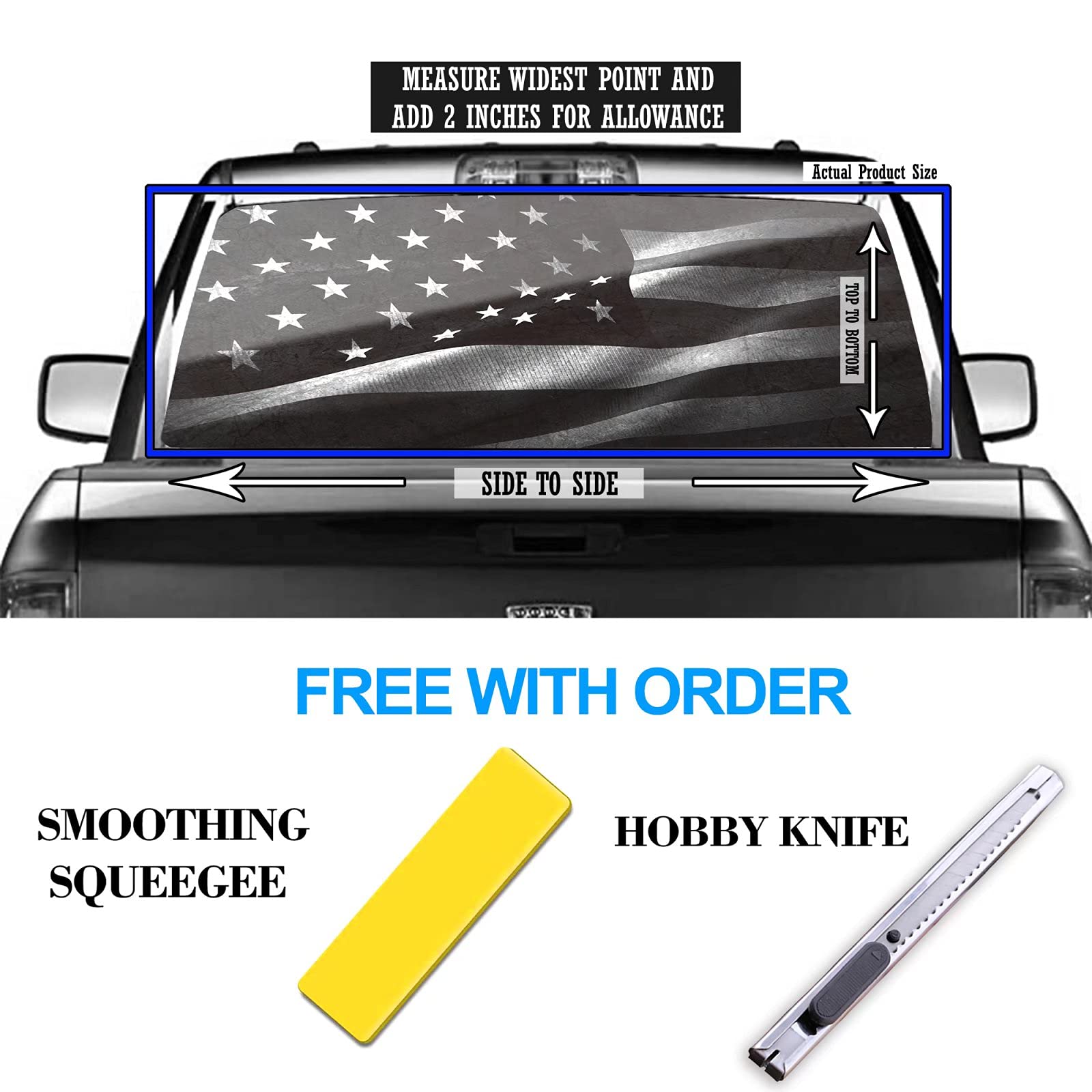 Truck Rear Window Graphic American Flag Decals, Patriot Truck Window Stickers, Back Window Graphics-Size 66'' X 20''