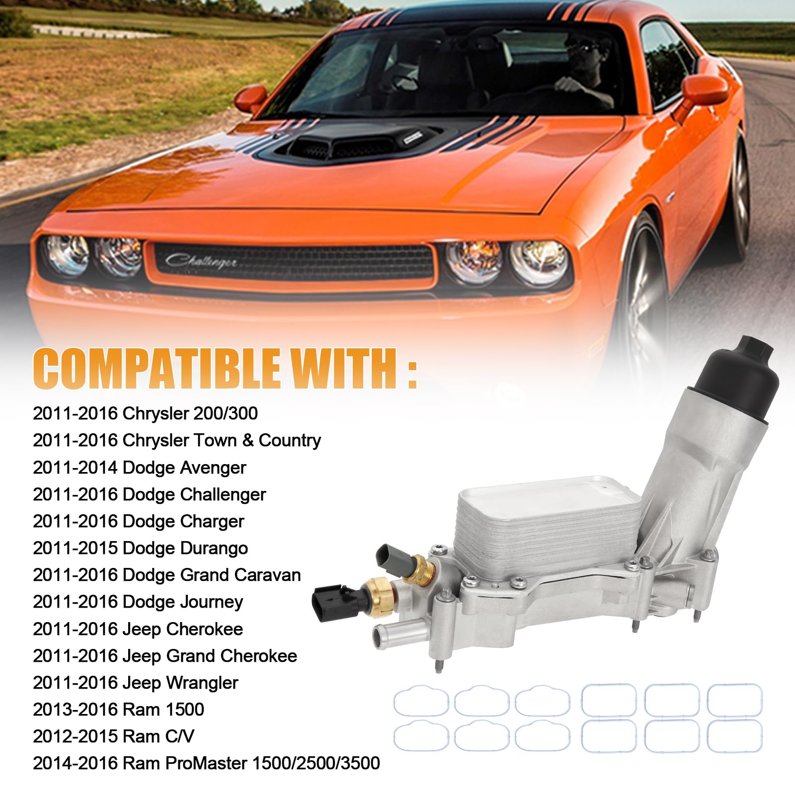 926-959 Upgraded Aluminum Engine Oil Filter Housing Kit With Oil Cooler Sensors And Gaskets Compatible With 2011-2016 Chrysler 2