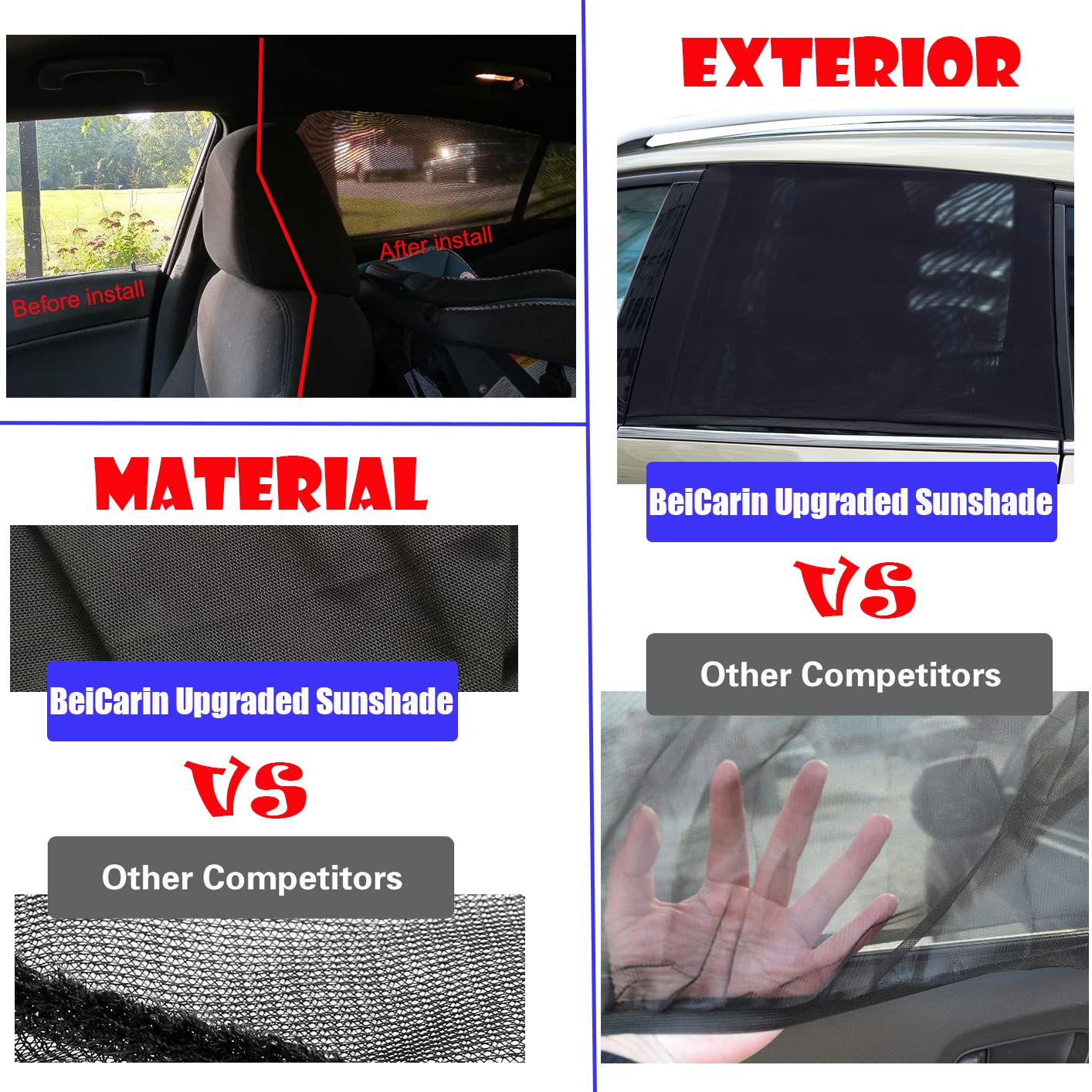 Car Window Sun Shade Cover -2 Pack Breathable Mesh Car Rear Side Window Shade Sunshade Uv Protection For Baby Kids Pet Size M, Mosquito Net Curtain Fit For Most(95%) Of Cars, Cover Full Window