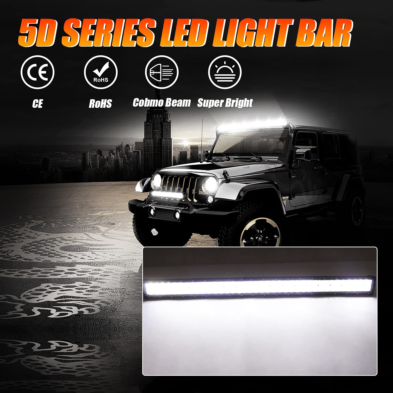 Auxbeam 42'' Led Light Bar 240W Spot Flood Combo Off Road Lights Driving Lights Led Work Lights 5D Lens With Wiring Harness For