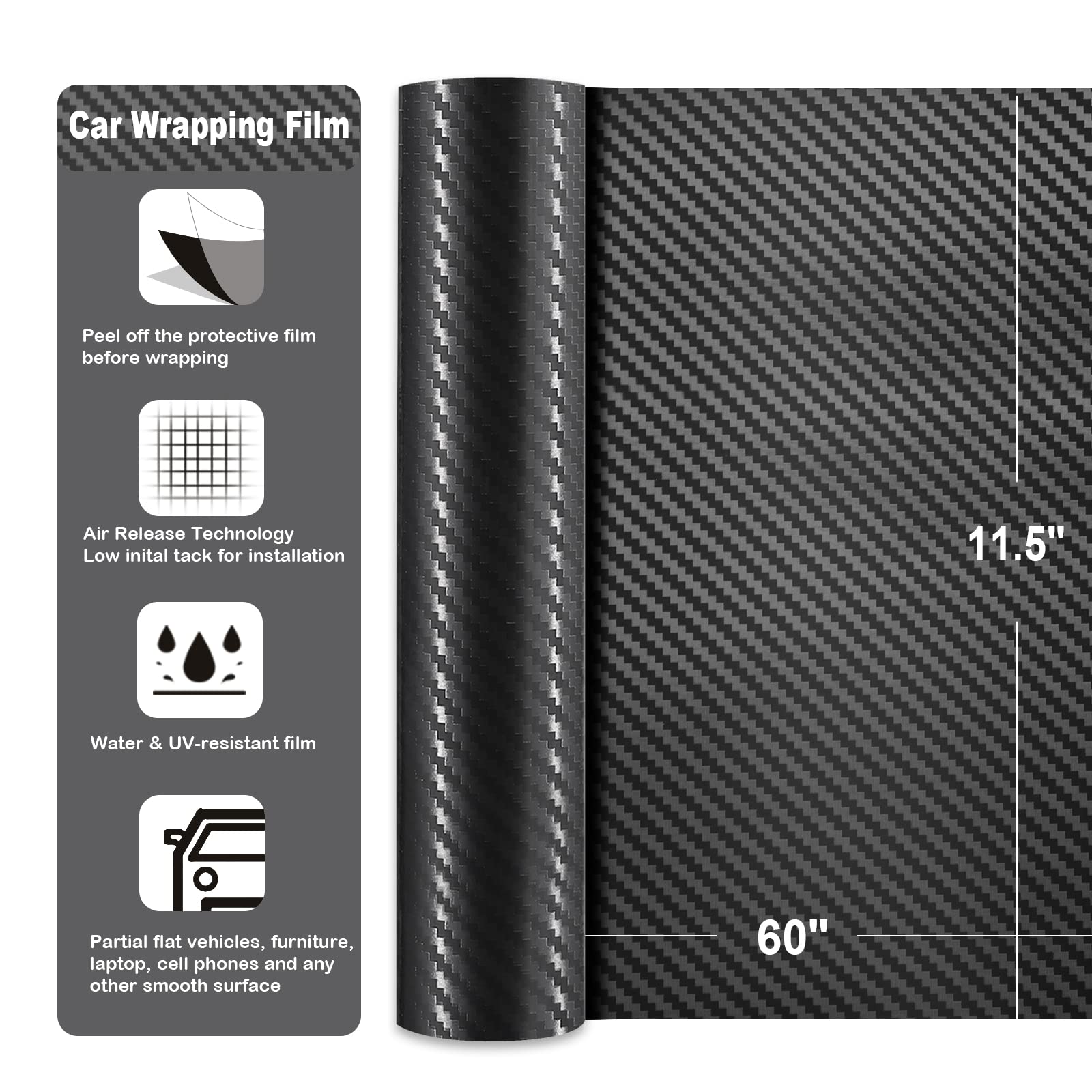 Teckwrap 1Ft X 5Ft 5D High Gloss Black Carbon Fiber Vinyl Bubble Free Air Release Car Wrap Film Automotive Diy Decals