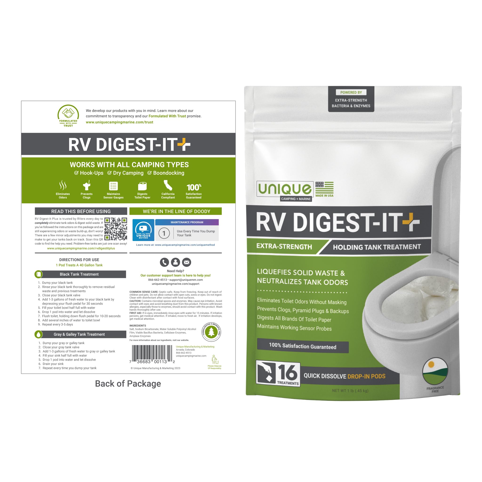 Unique Rv Digest-It+, Extra-Strength Black Tank Treatment For Rvs - Drop-In Pod Rv Toilet Treatment, Eliminates Odor, Liquefies