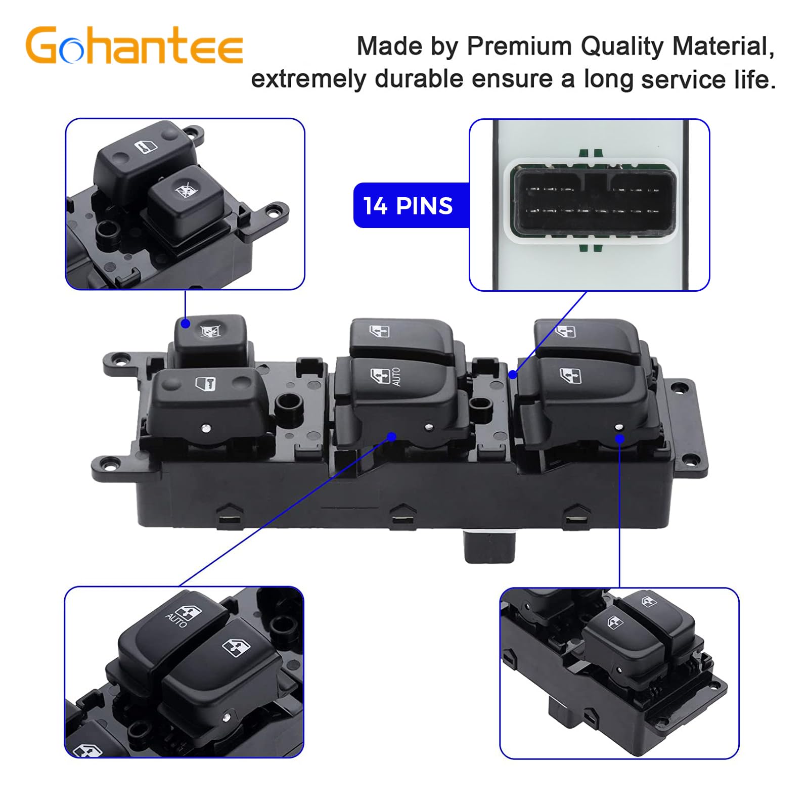 Power Window Master Control Switch Replacement For Hyundai Sonata 2005-2007 Replaces 93570-3K010 Front Driver Side Switch Button