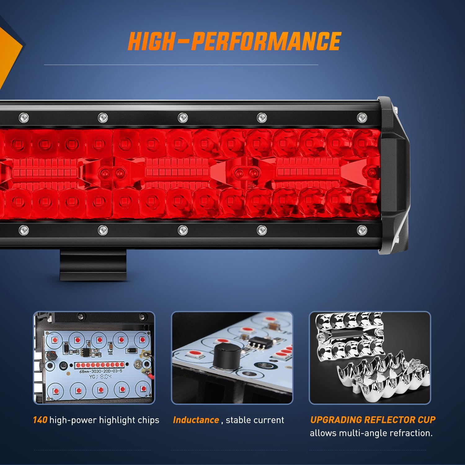 Nilight 20 Inch LED Light Bar, 420W Spot Flood Combo, Red, Model 18208R, Ideal for UTV, Truck, Boat, Off-Road, Emergency Lighting