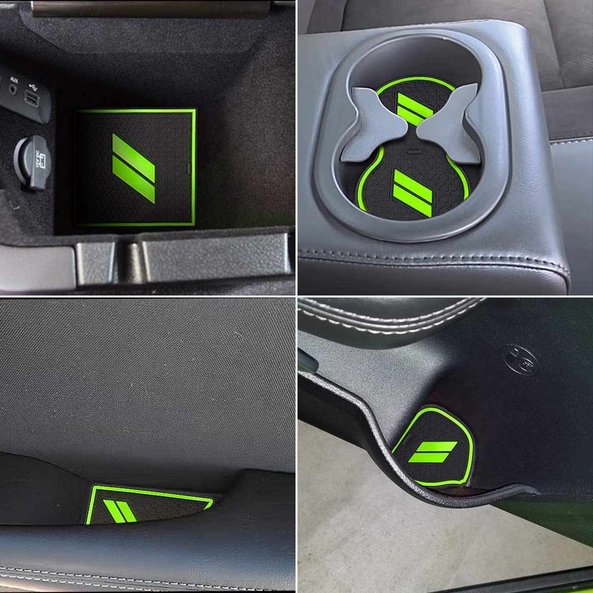 Auovo 11Pcs Anti-Dust Mats For Challenger Accessories 2015-2023 Custom Interior Cup Holder Inserts Door Pocket Center Console Liners For Challenger 2021 (Green)