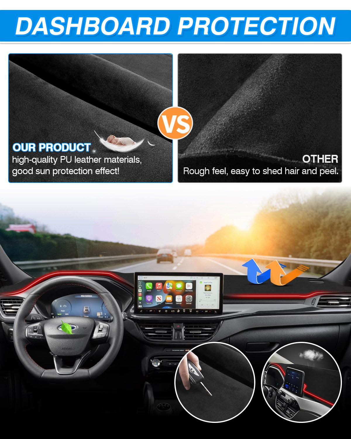 Cartist Dashboard Cover Custom Fit for Ford Escape 2020 2021 2022 2023 2024 2025 (Without HUD) Accessories Dash Cover Mat Pad No