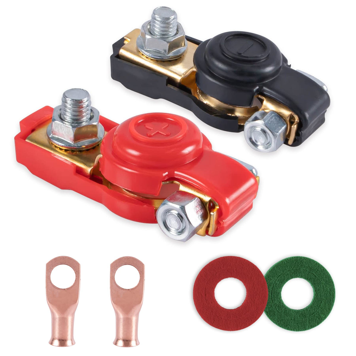SINGARO Car Battery Terminal Connector Classification Kit, Pure Copper Negative and Positive Battery Cable Ends with Plastic Cov