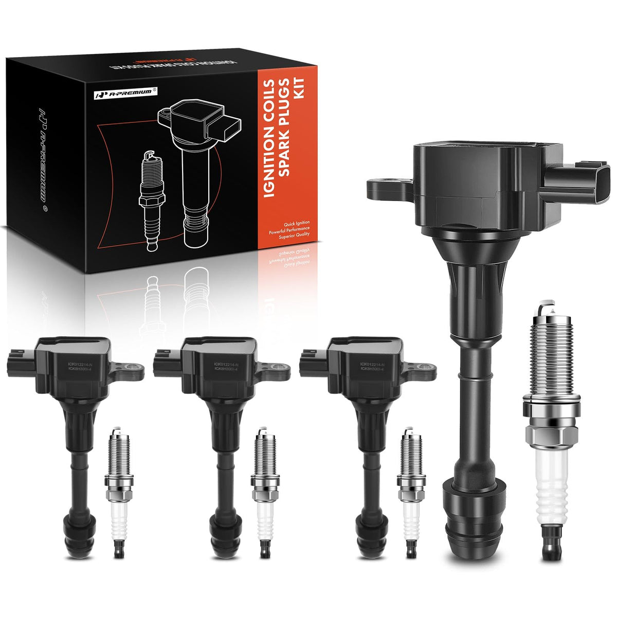 A-Premium Set Of 4 (Black) Ignition Coil Pack And Iridium Spark Plugs Compatible With Nissan Altima Sentra 2002-2006, X-Trail 20