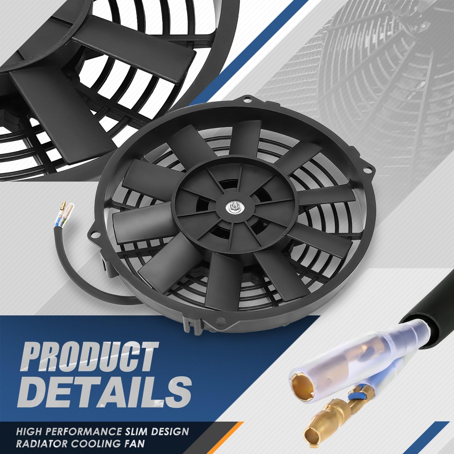 Auto Dynasty Universal 9 Inches High Performance Electric Slim Radiator Cooling Fan With Mounting Kit, (Pack Of 2) 12V, Black