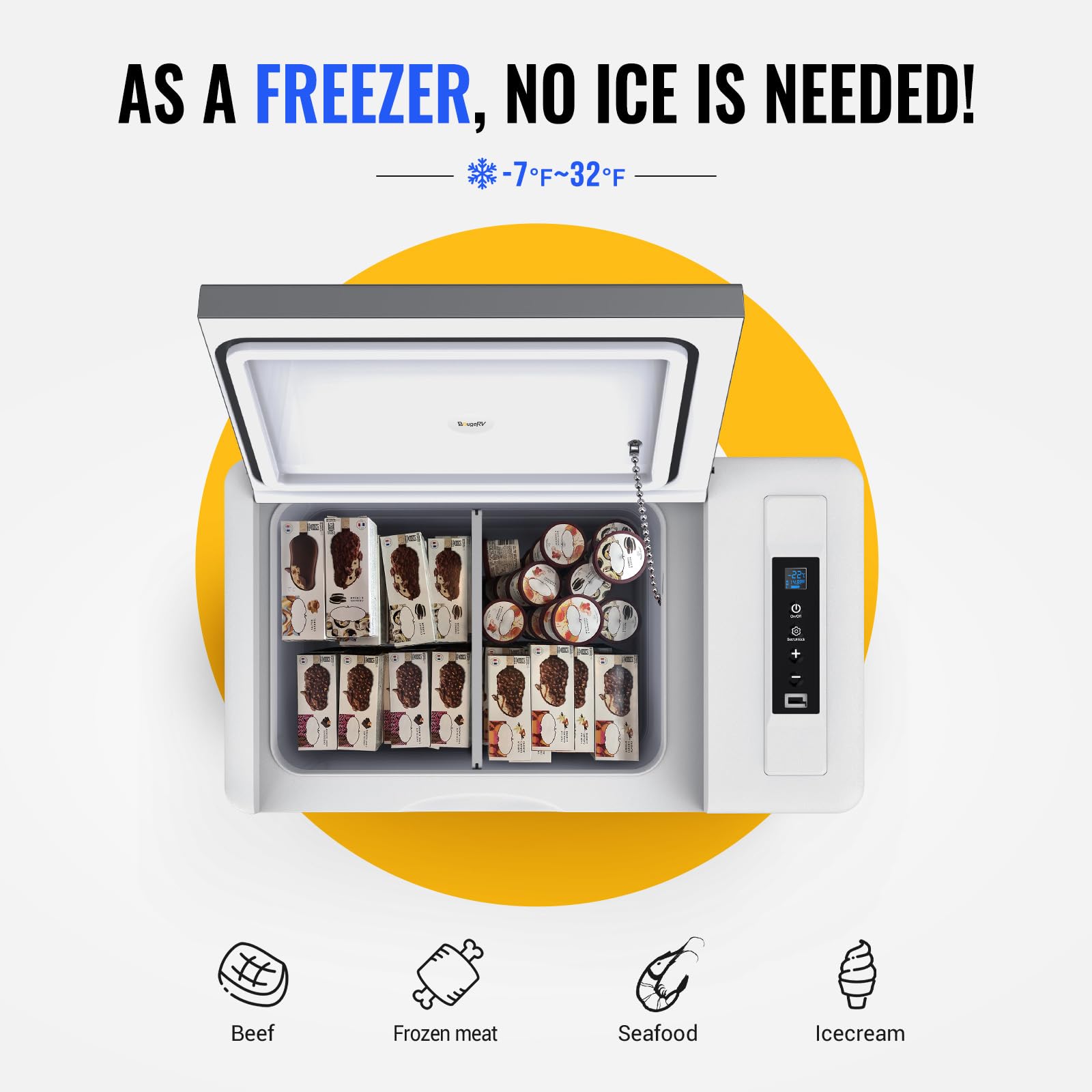 Bougerv 12 Volt Refrigerator 12V Car Fridge 30 Quart Portable Freezer Compressor Cooler -7?~50? Compressor Freezer, 12/24V Dc 11