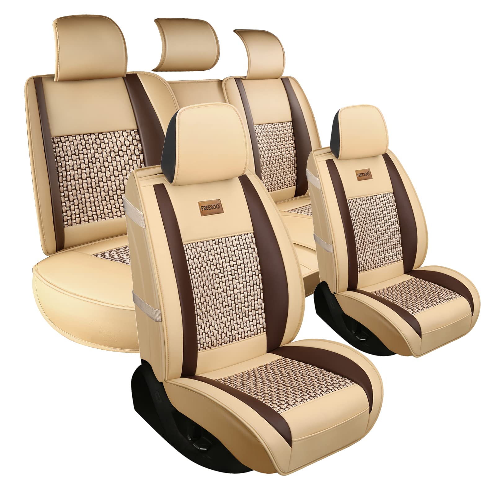 Freesoo Car Seat Cover, Leather Seat Covers Full Set, Classic Breathable Padded Automotive Seat Protector Most Sedan Suv Truck U