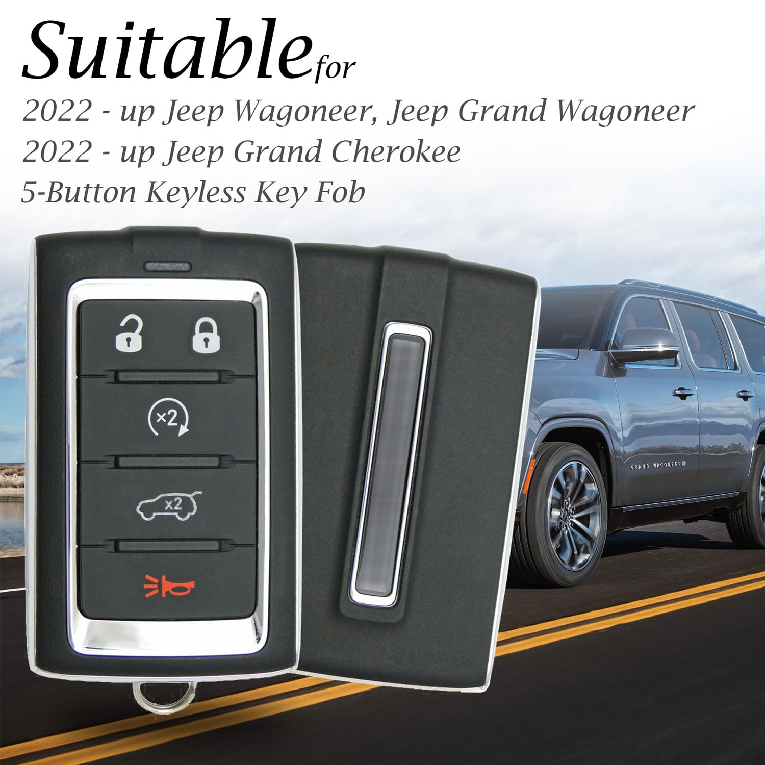 Vitodeco Genuine Leather Smart Key Fob Case - Compatible With Jeep Wagoneer, Grand Wagoneer, Grand Cherokee 2022-2025 (New 5-But