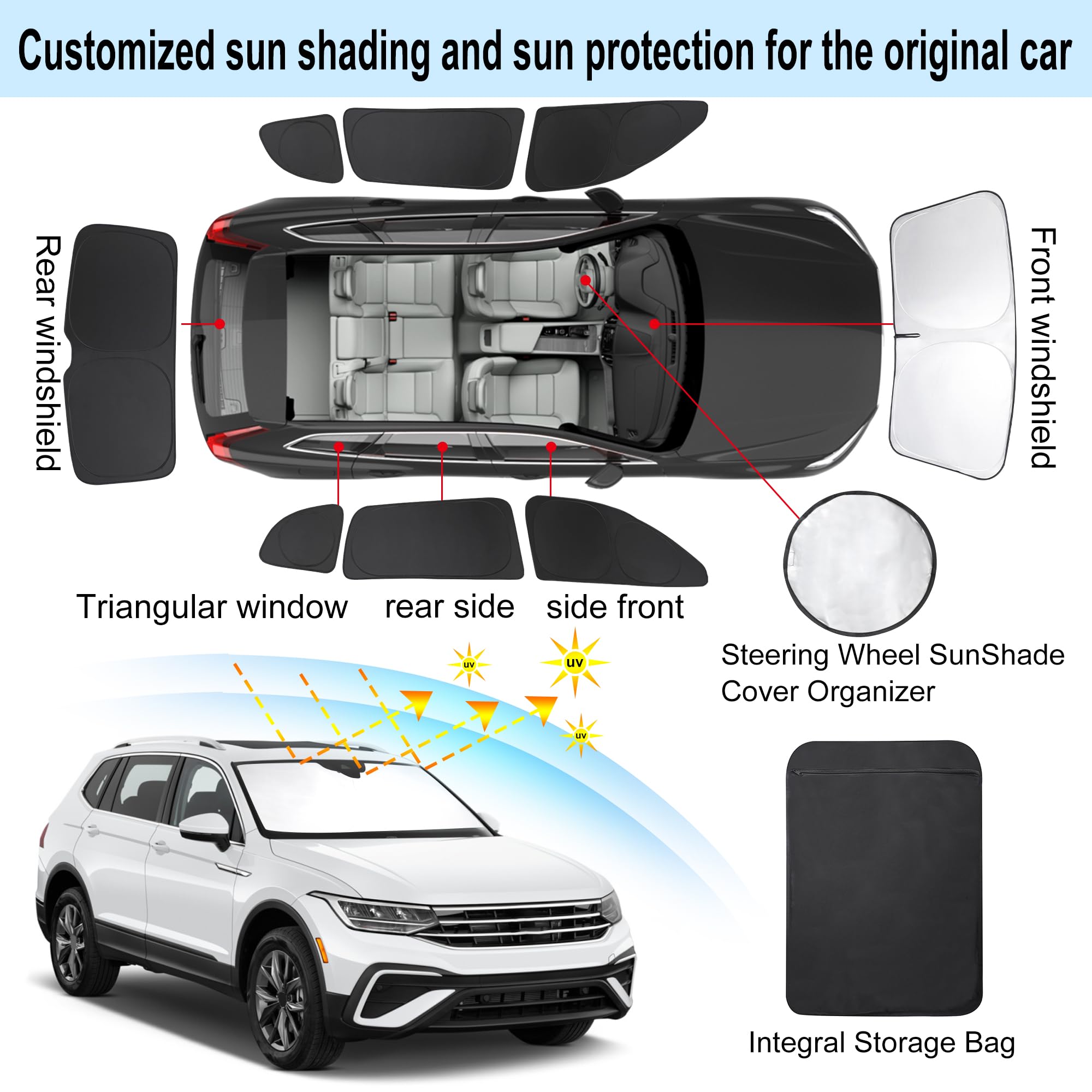 Tinglu 8Pcs Window Shades For Volkswagen Vw Tiguan 2018-2023 Accessories Car Side Full Windows Rear Triangular Windshield Sun Sh