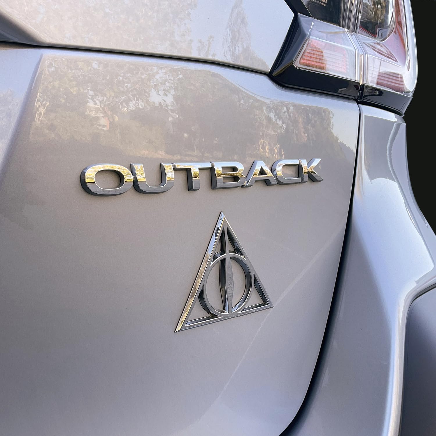 Fan Emblems Deathly Hallows Car Emblem - Harry Potter Symbol 3D Auto Badge - Color: Chrome - Size: 3.7 X 3.2 X 0.2 Inches - Offi