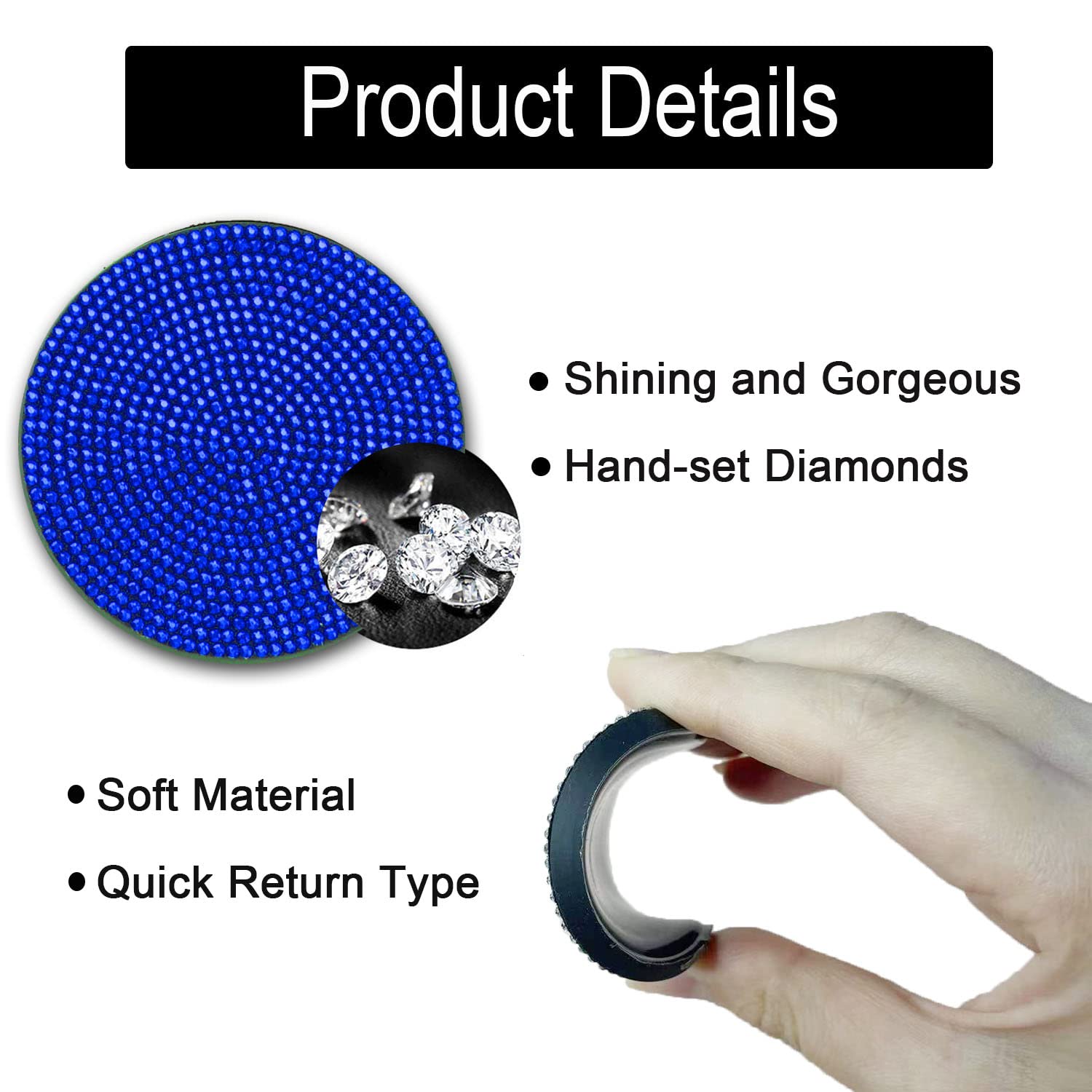 4Pcs Bling Cup Holder Insert Coaster- 2.75 Inch Silicone Anti-Slip Shockproof, Universal Fashion Car Interior Accessories For Women (Blue)