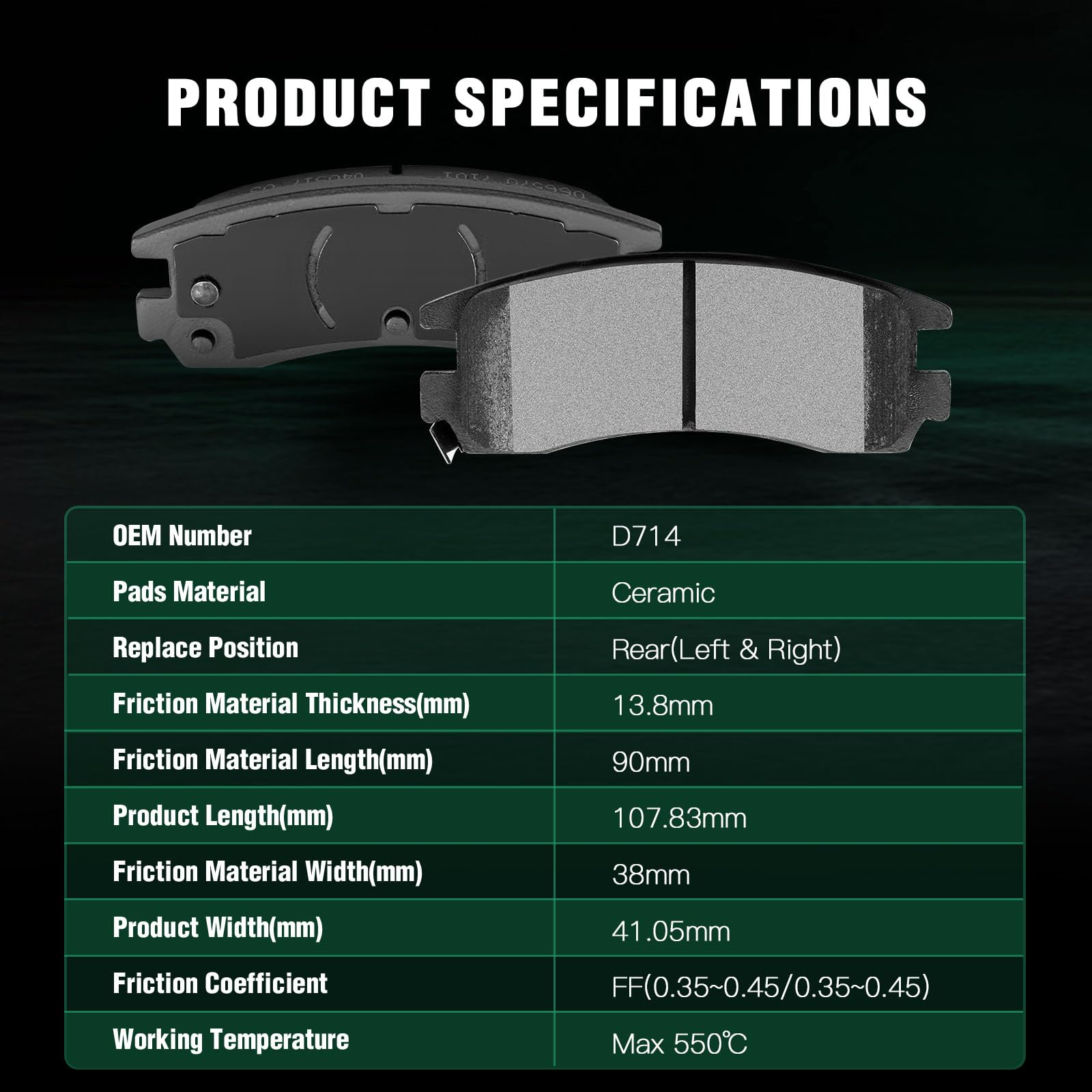 Automuto 8Pcs Front & Rear Ceramic Disc Brake Pads Set D714 D699 For Buick Century Lesabre Park Avenue Regal Riviera For Cadilla