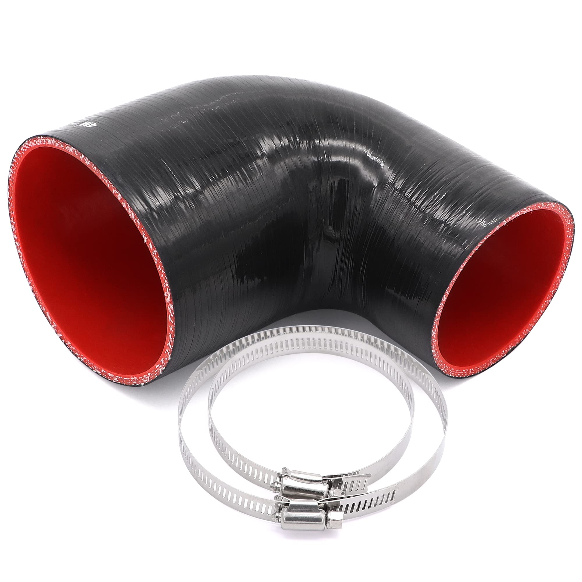 TuoLauthon 90 Degree 3 to 4 inch(76-102mm) Black Silicone Reducer Coupler Hose,4-Ply Reinforced,Length 4inch(102mm) with 2PCS cl