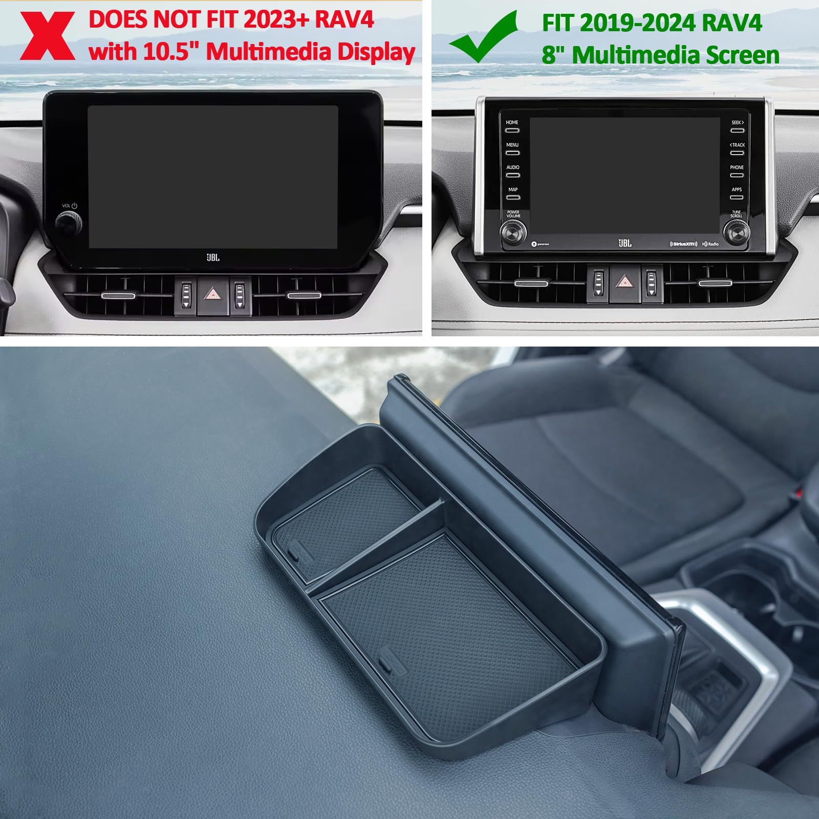 TOPINSTALL Rav4 Dashboard Tray - Console Storage Organizer for 2019-2024 Toyota Rav4, Solid Plastic, Sunglasses & Tissue Holder